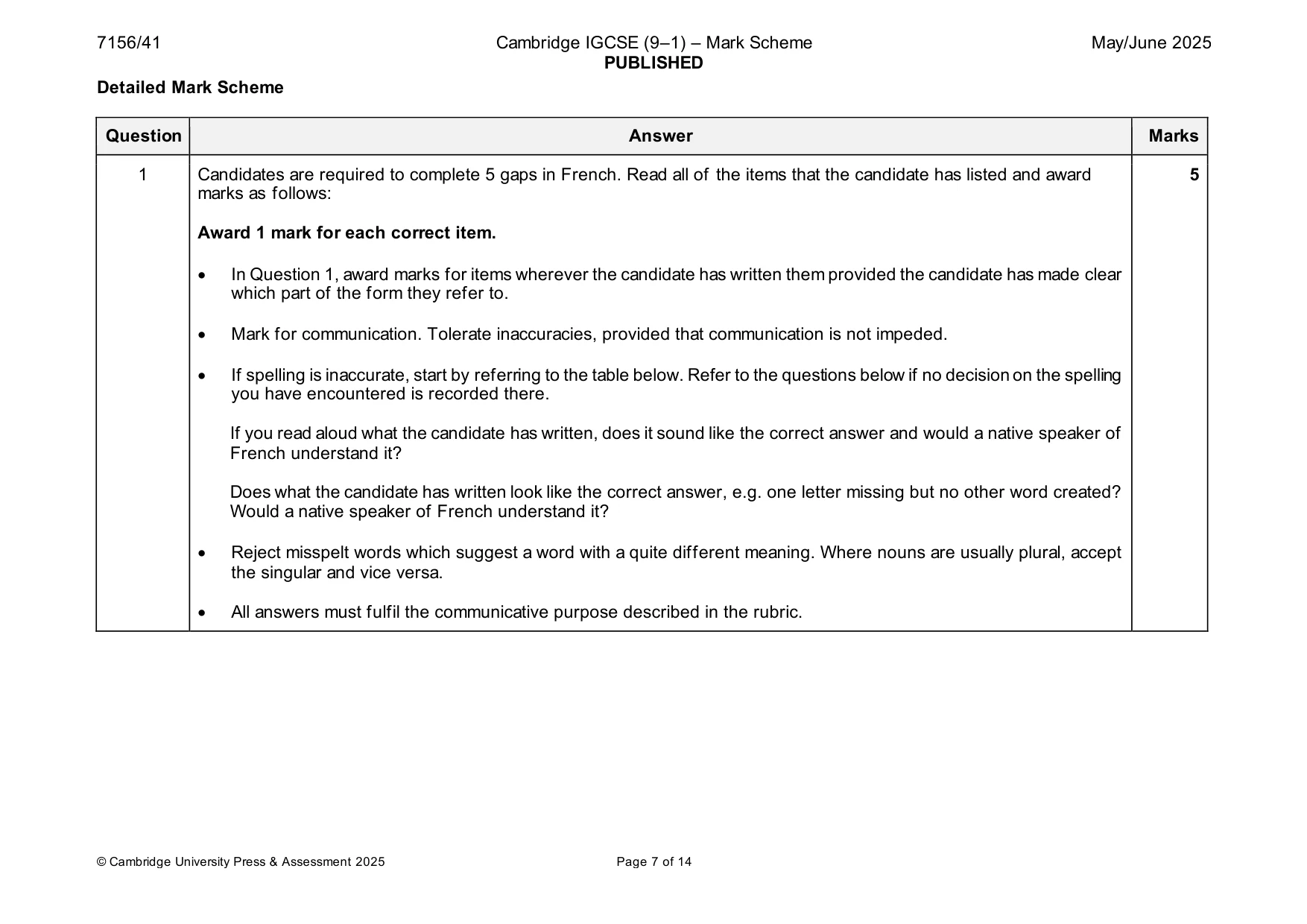 Mark scheme, page 7 of 14