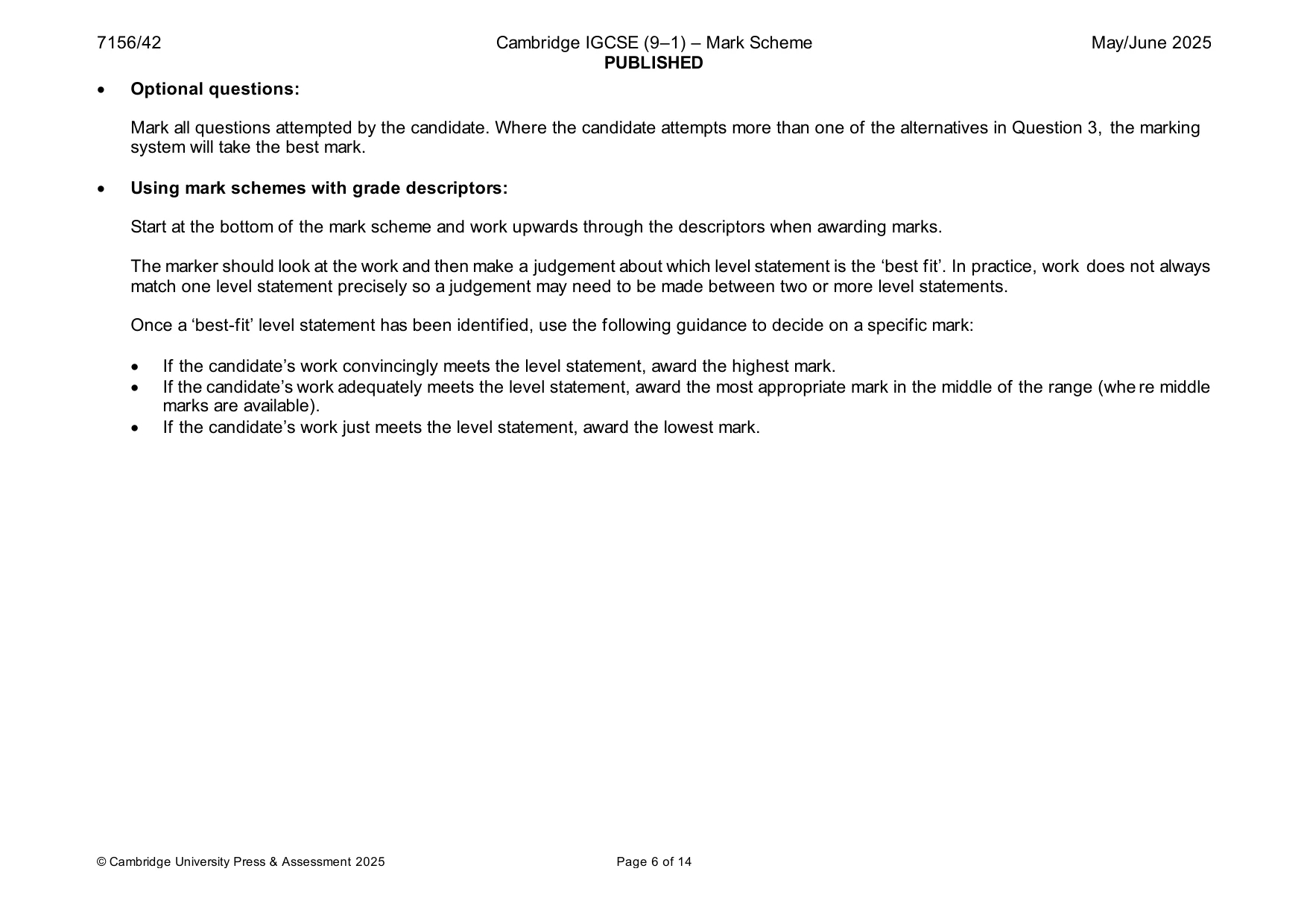 Mark scheme, page 6 of 14