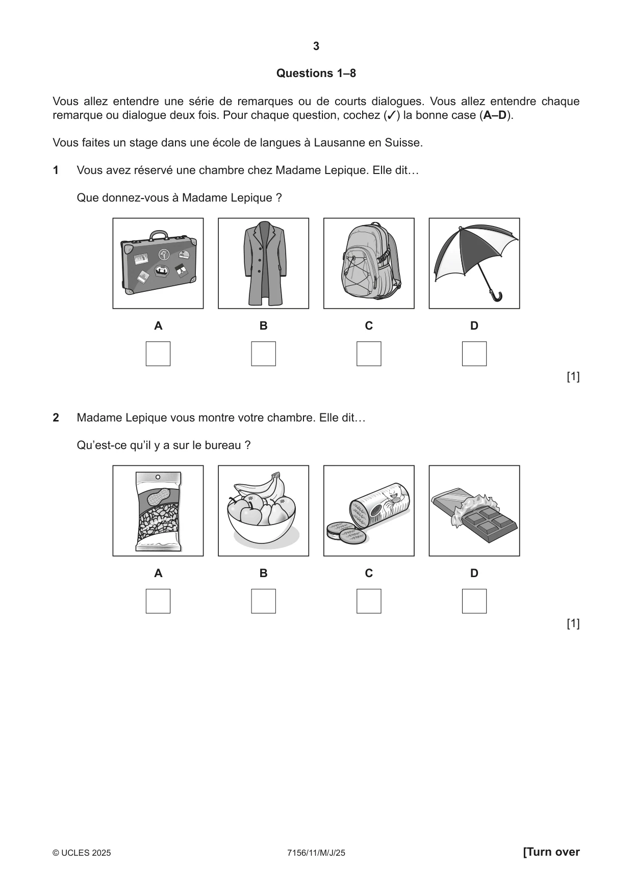Cambridge IGCSE French (9-1) 7156 2025 May/June Paper 1 · Variant 1 question paper, page 3 of 16