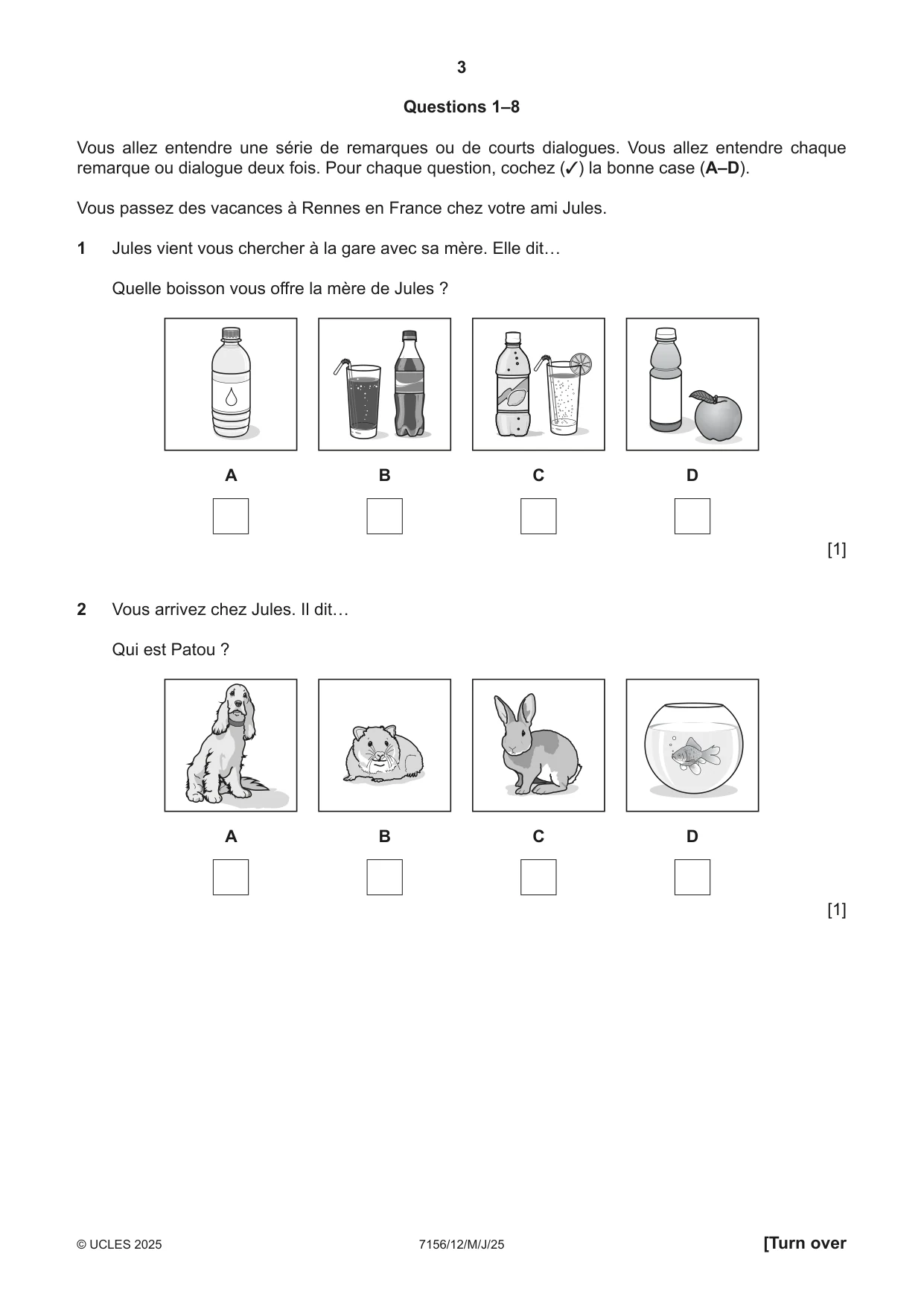 Cambridge IGCSE French (9-1) 7156 2025 May/June Paper 1 · Variant 2 question paper, page 3 of 16