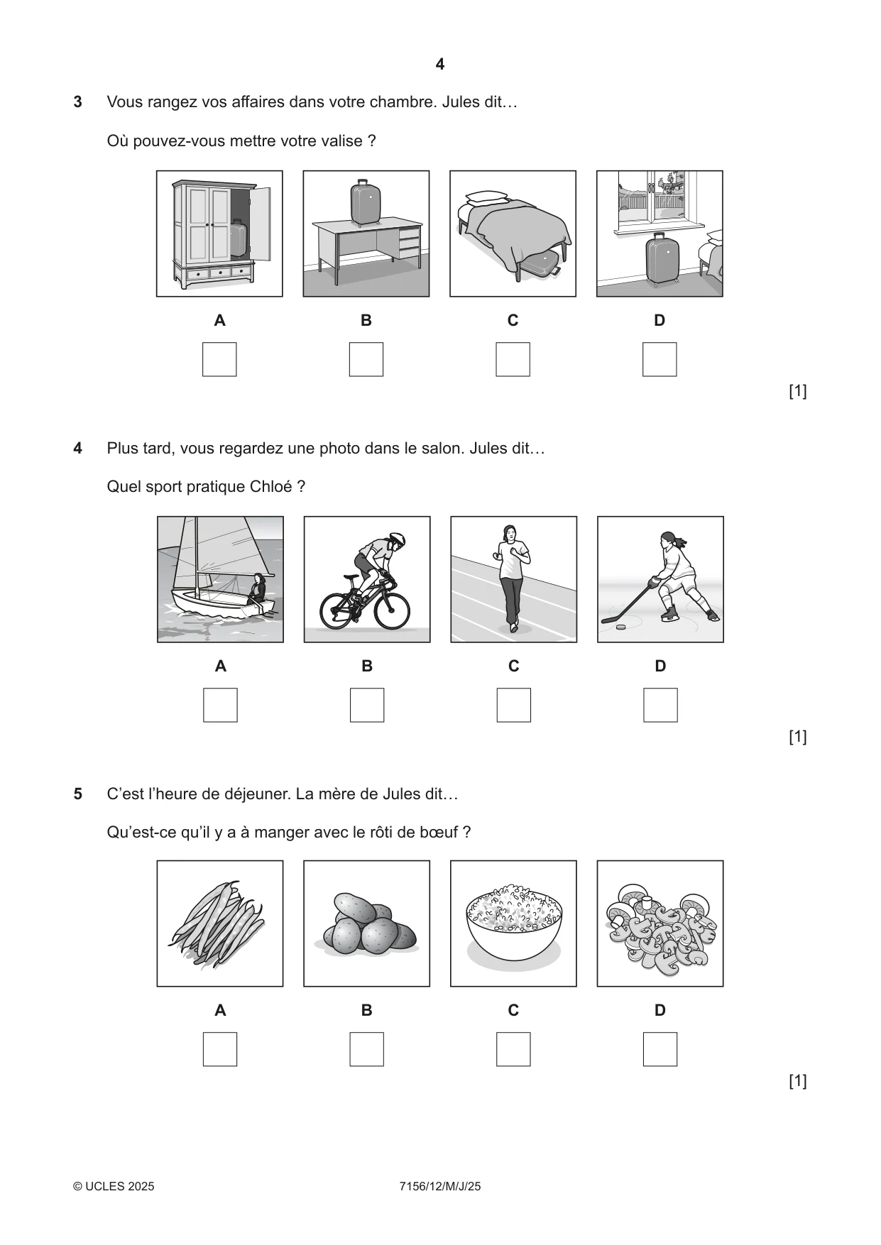Cambridge IGCSE French (9-1) 7156 2025 May/June Paper 1 · Variant 2 question paper, page 4 of 16