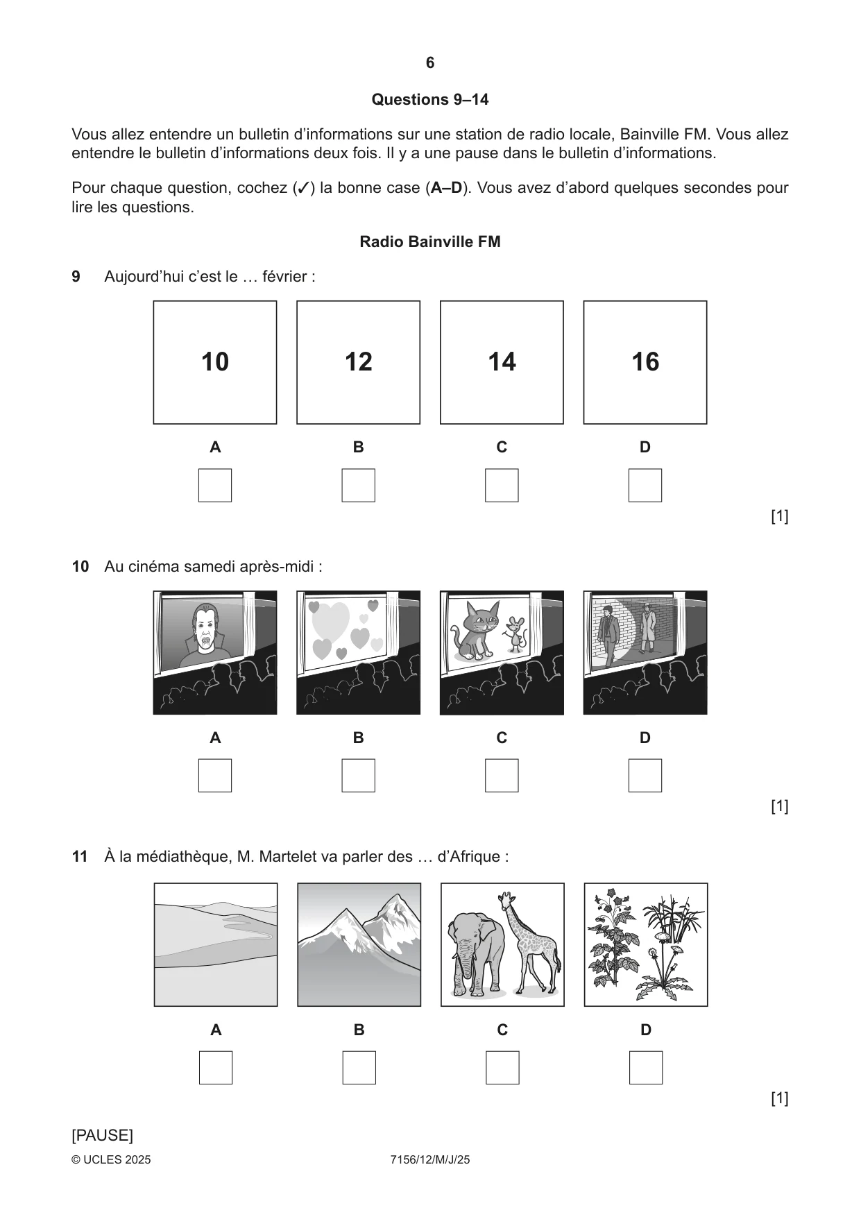 Cambridge IGCSE French (9-1) 7156 2025 May/June Paper 1 · Variant 2 question paper, page 6 of 16