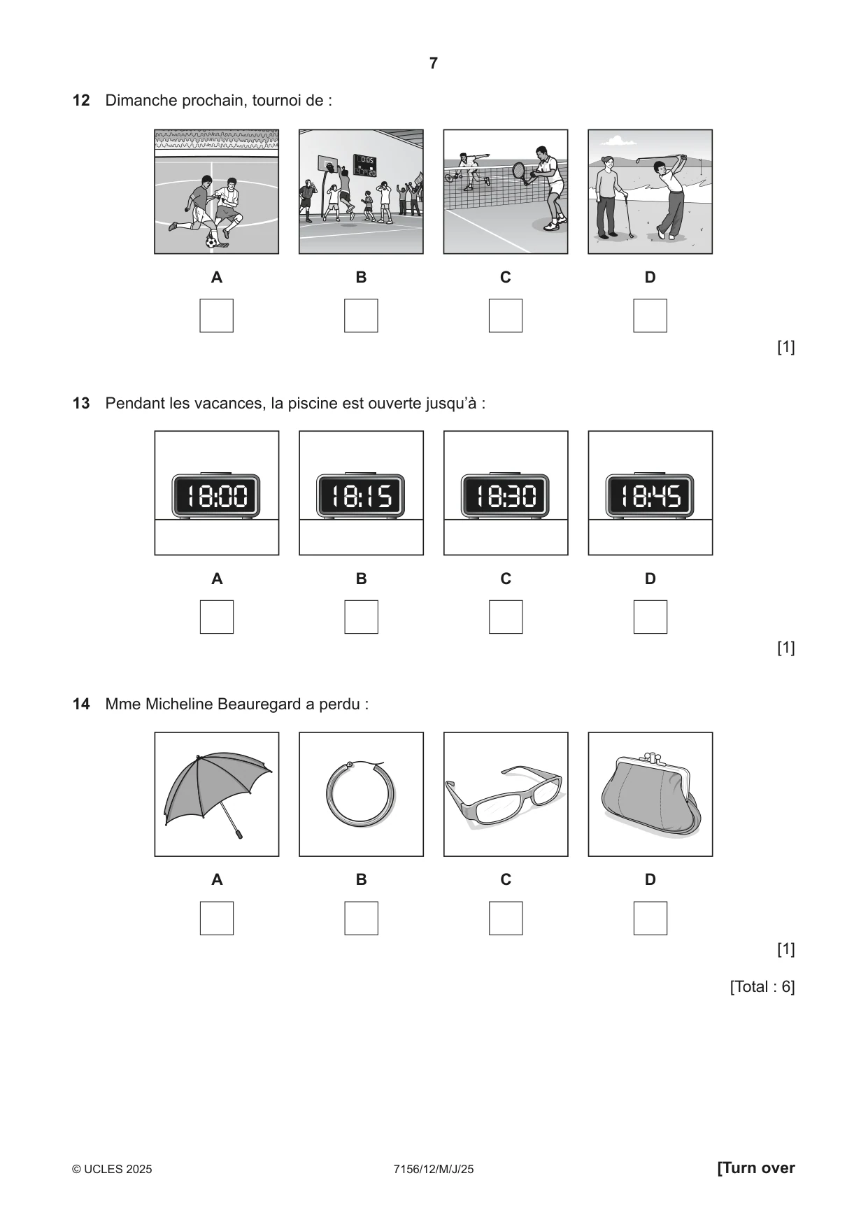 Cambridge IGCSE French (9-1) 7156 2025 May/June Paper 1 · Variant 2 question paper, page 7 of 16