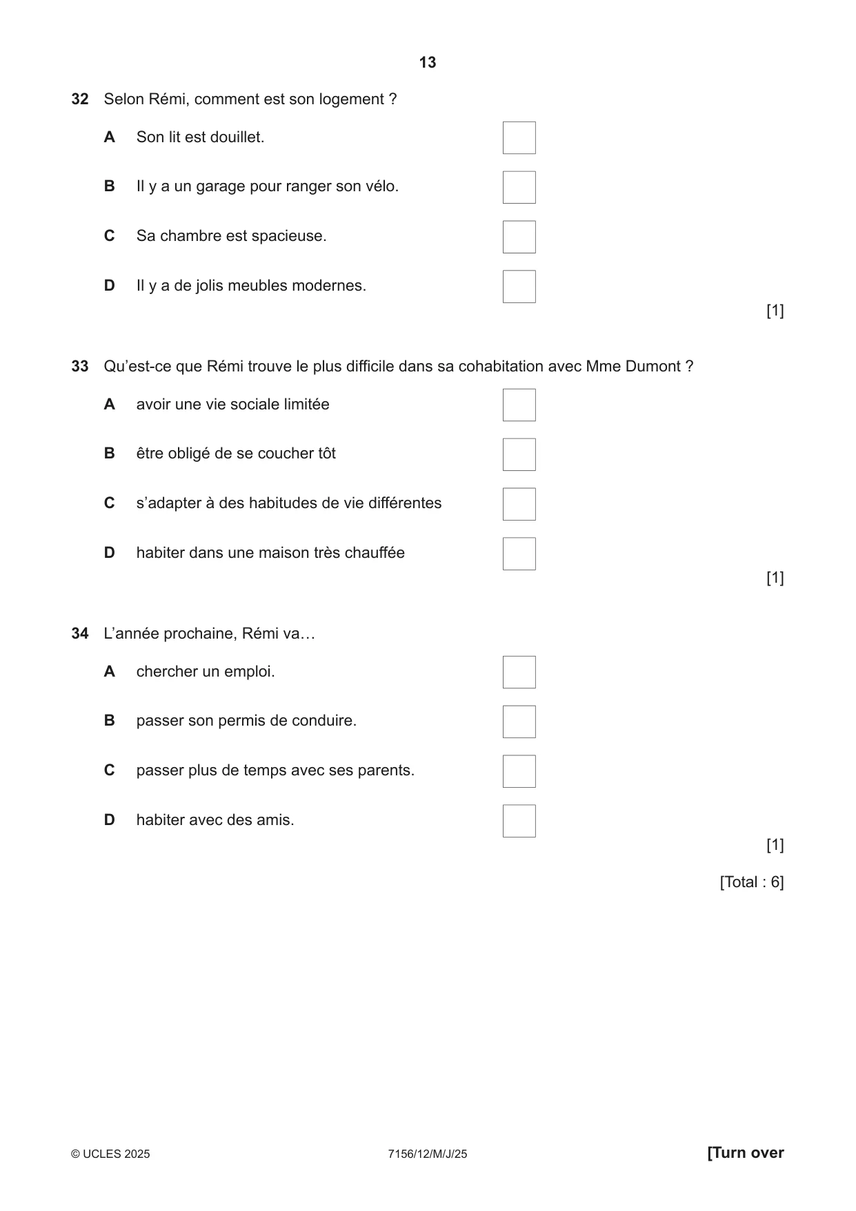Cambridge IGCSE French (9-1) 7156 2025 May/June Paper 1 · Variant 2 question paper, page 13 of 16
