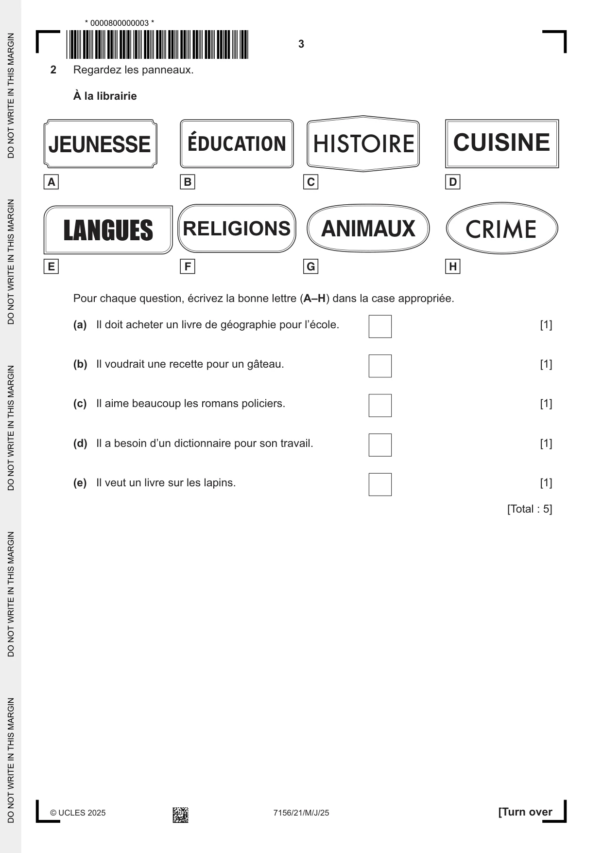 Cambridge IGCSE French (9-1) 7156 2025 May/June Paper 2 · Variant 1 question paper, page 3 of 12