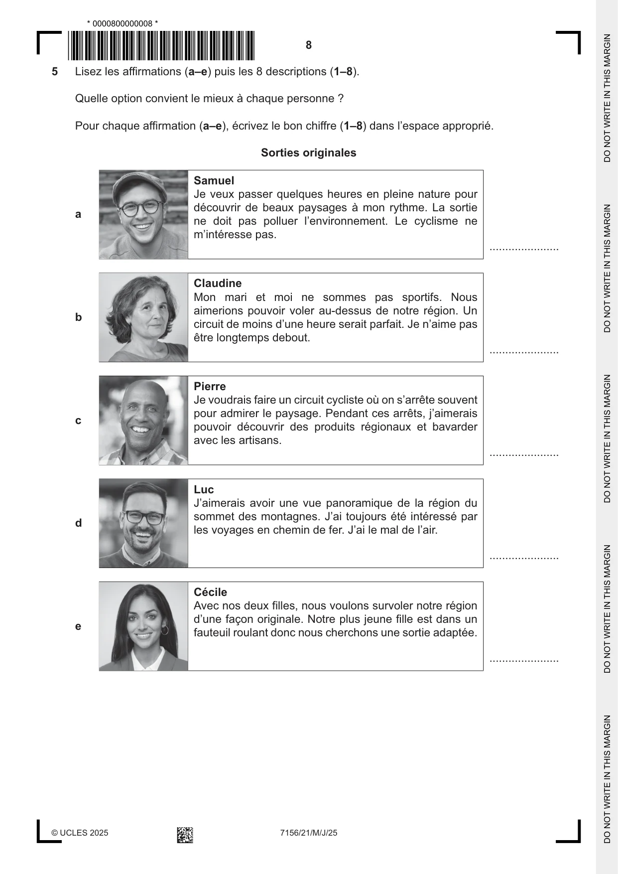Cambridge IGCSE French (9-1) 7156 2025 May/June Paper 2 · Variant 1 question paper, page 8 of 12