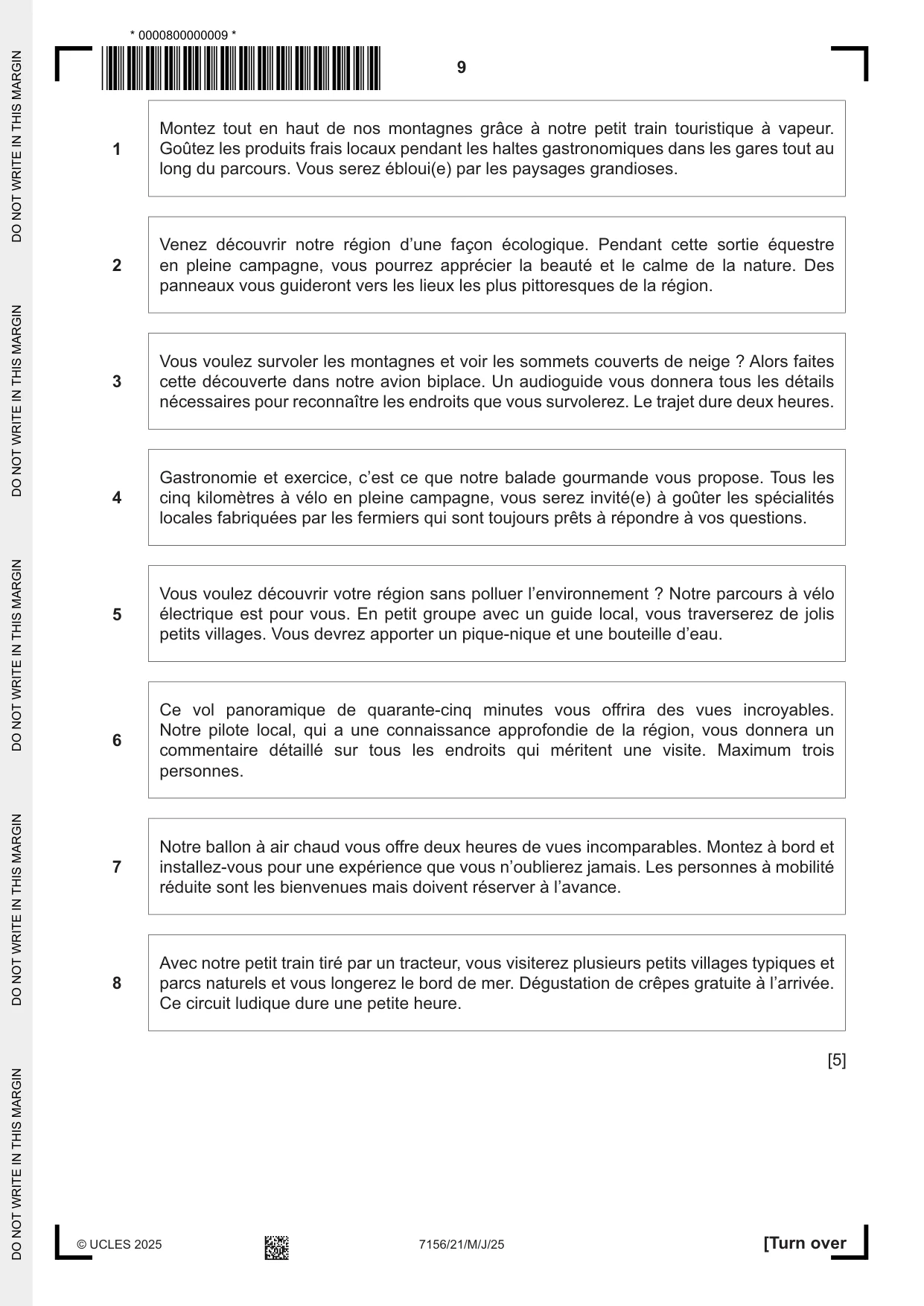 Cambridge IGCSE French (9-1) 7156 2025 May/June Paper 2 · Variant 1 question paper, page 9 of 12