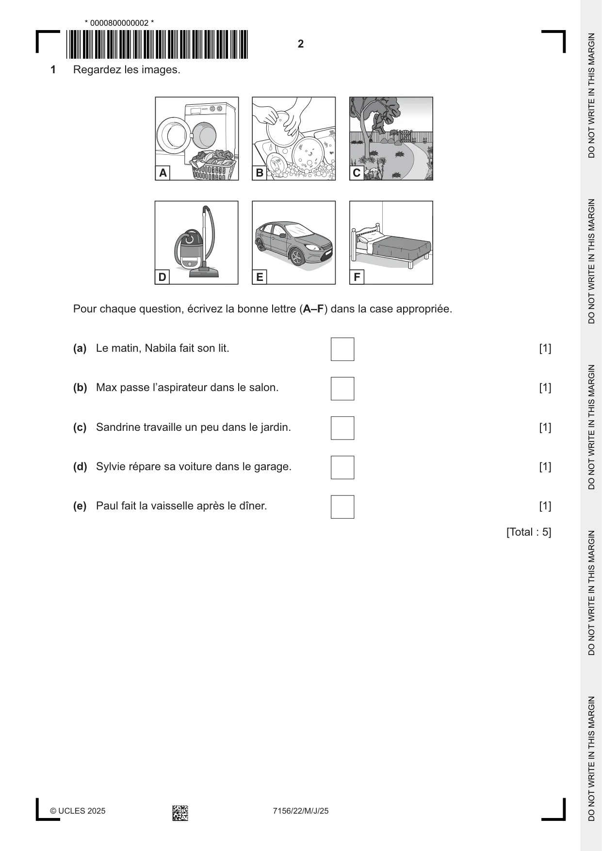 Cambridge IGCSE French (9-1) 7156 2025 May/June Paper 2 · Variant 2 question paper, page 2 of 12