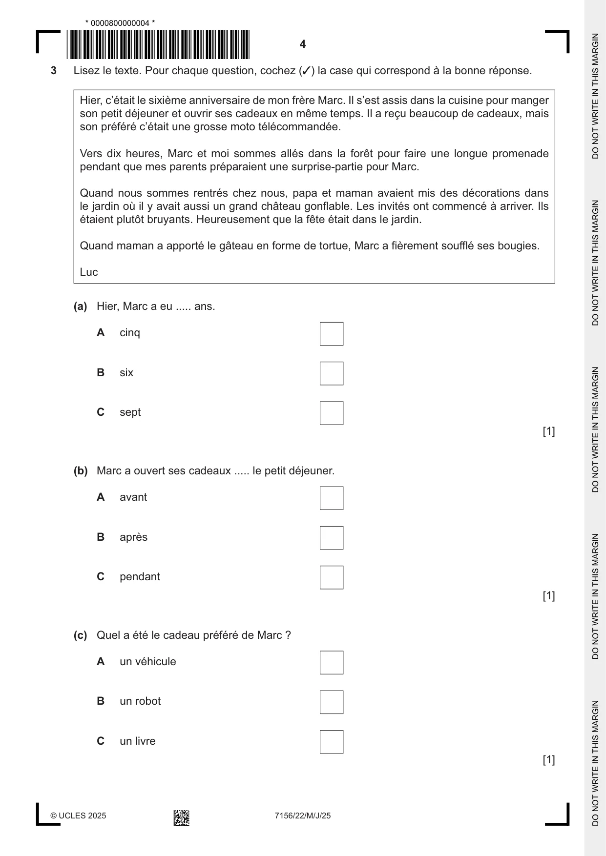 Cambridge IGCSE French (9-1) 7156 2025 May/June Paper 2 · Variant 2 question paper, page 4 of 12