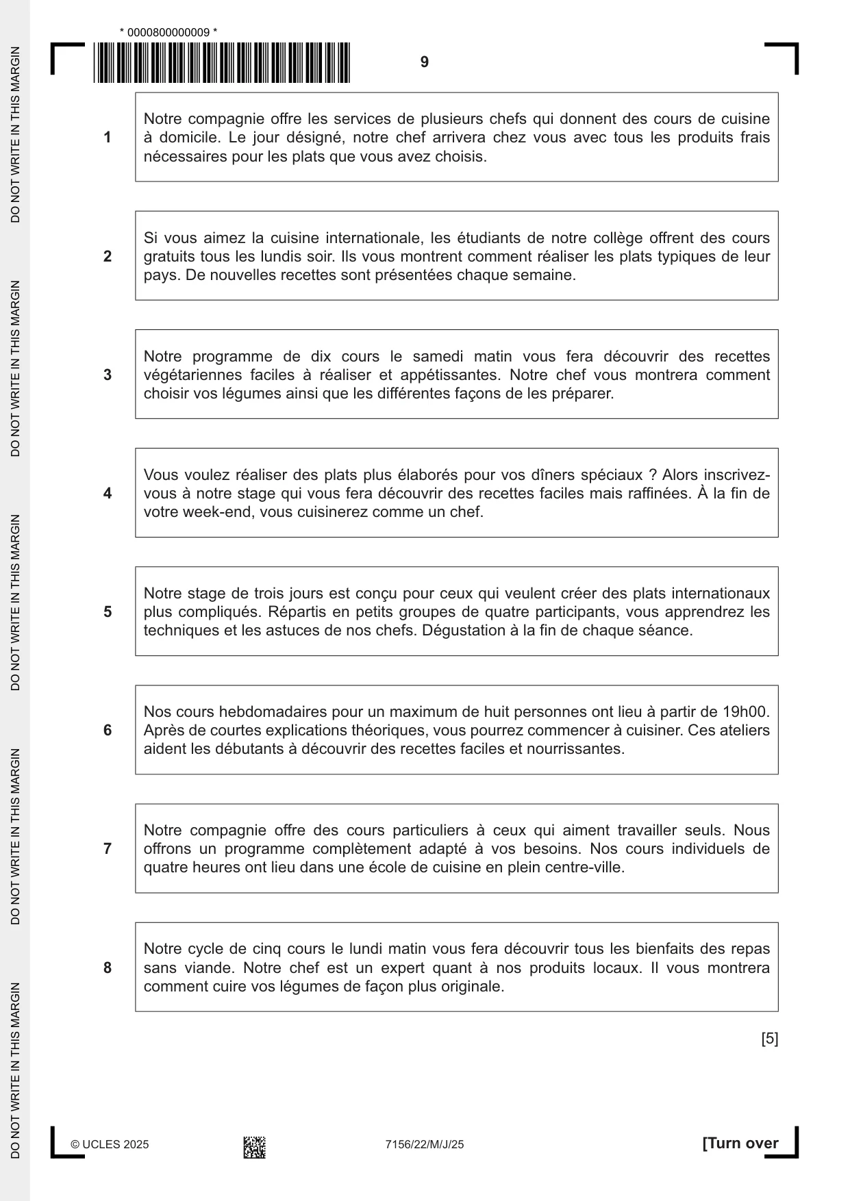 Cambridge IGCSE French (9-1) 7156 2025 May/June Paper 2 · Variant 2 question paper, page 9 of 12