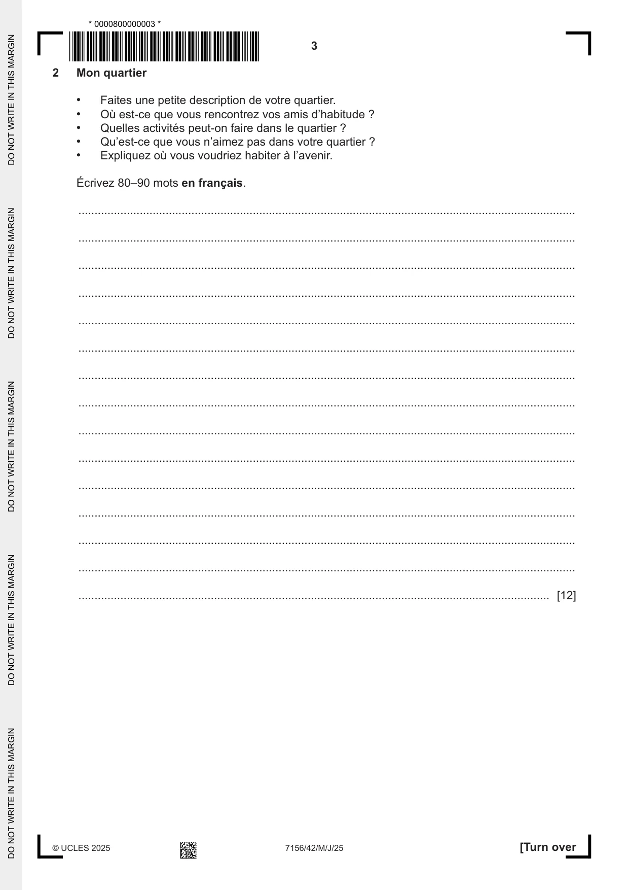 Cambridge IGCSE French (9-1) 7156 2025 May/June Paper 4 · Variant 2 question paper, page 3 of 8