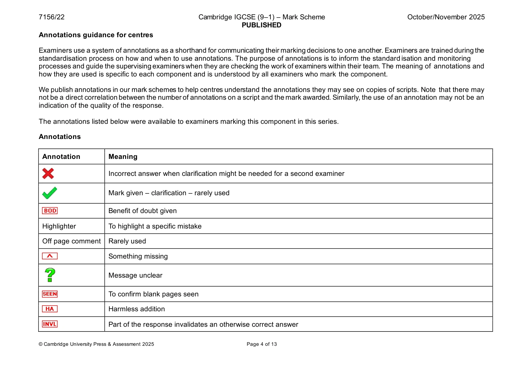 Mark scheme, page 4 of 13