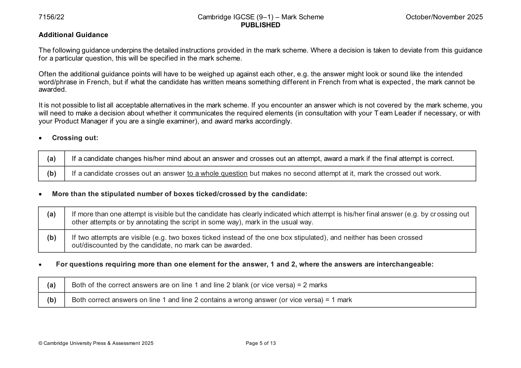 Mark scheme, page 5 of 13