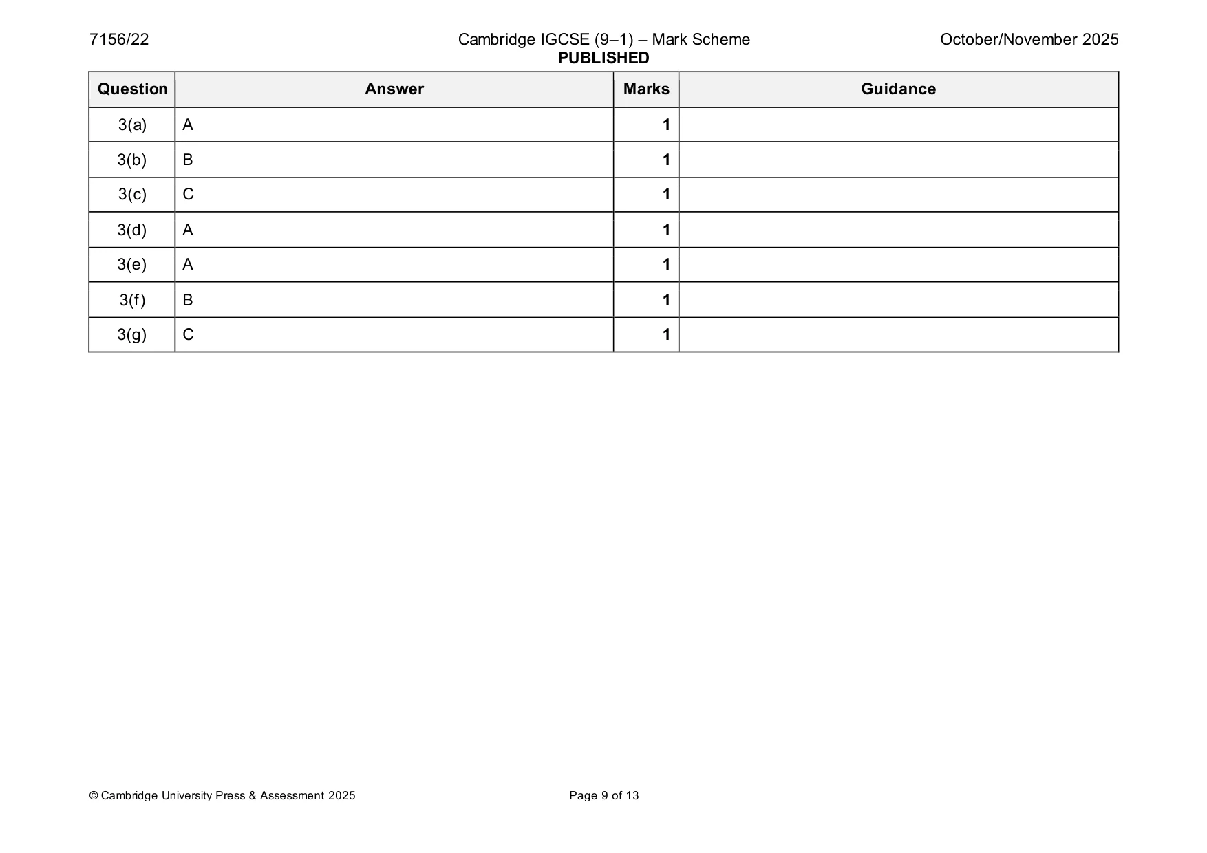 Mark scheme, page 9 of 13
