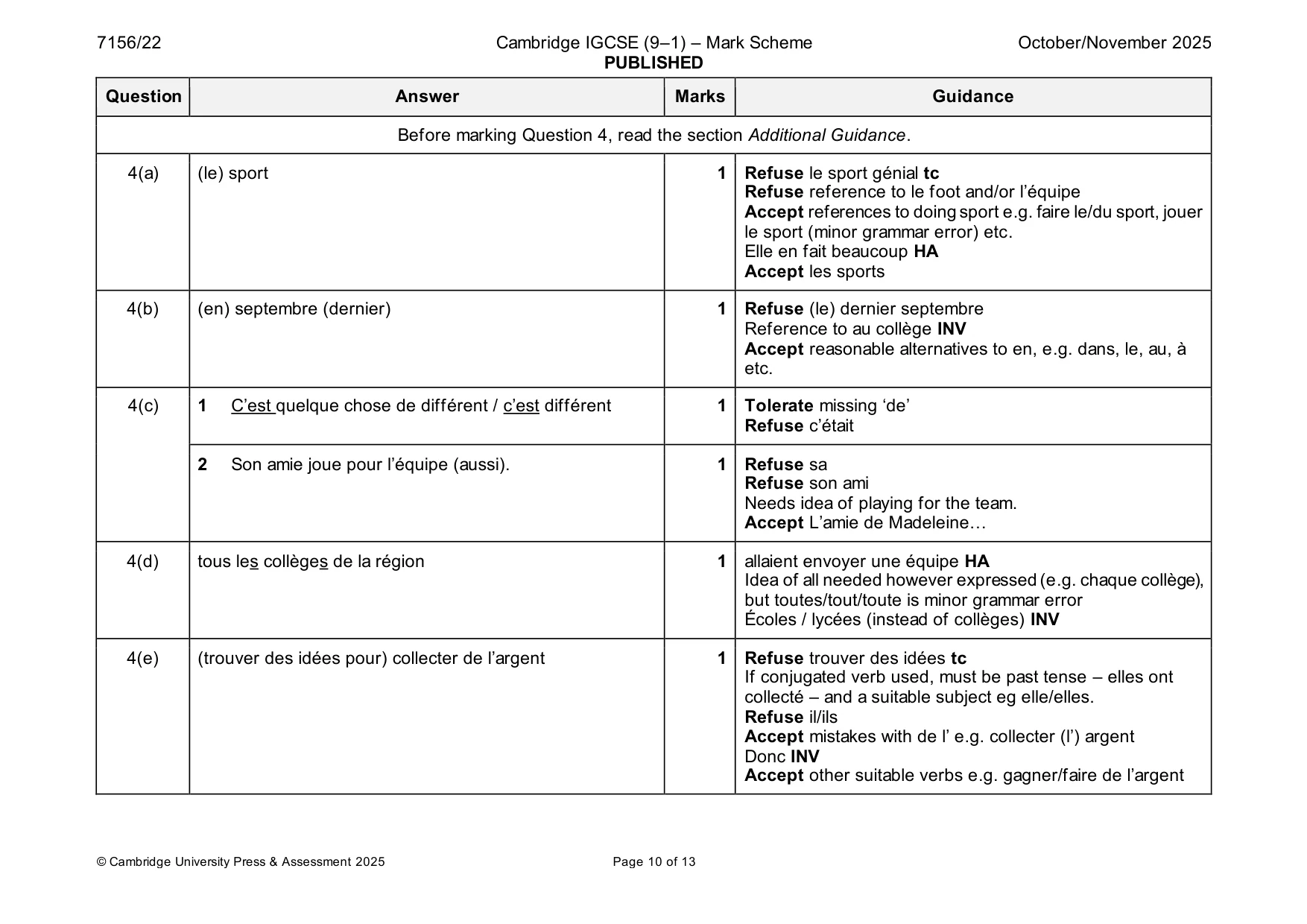 Mark scheme, page 10 of 13