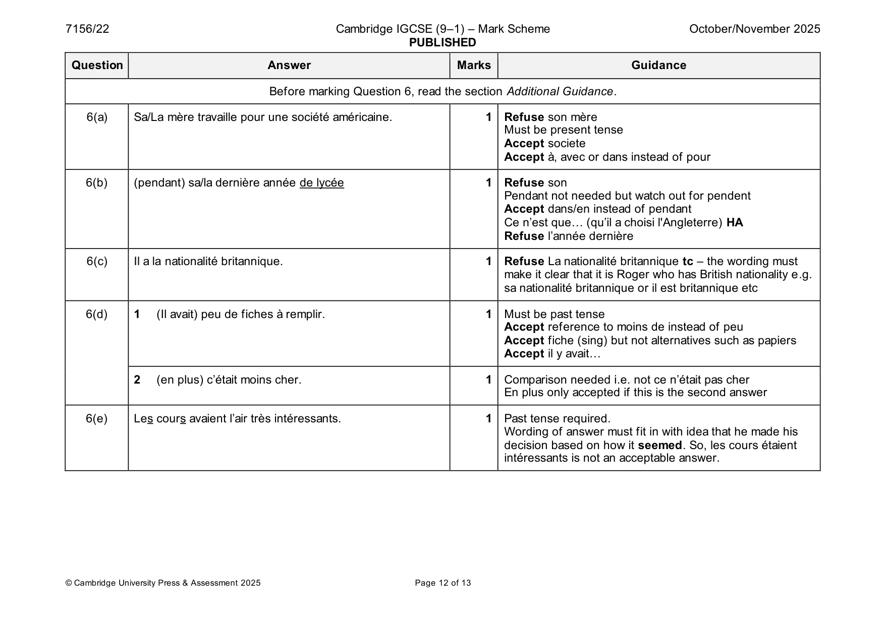 Mark scheme, page 12 of 13