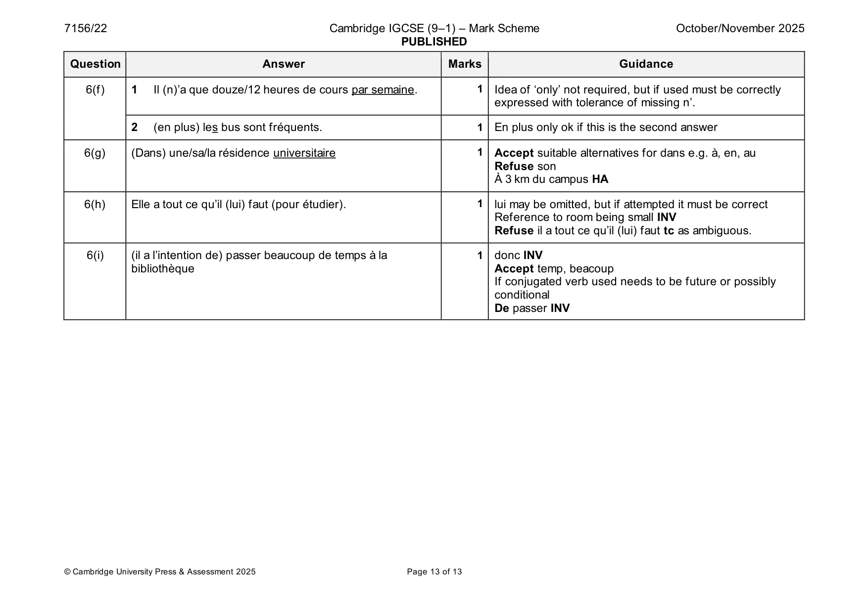 Mark scheme, page 13 of 13