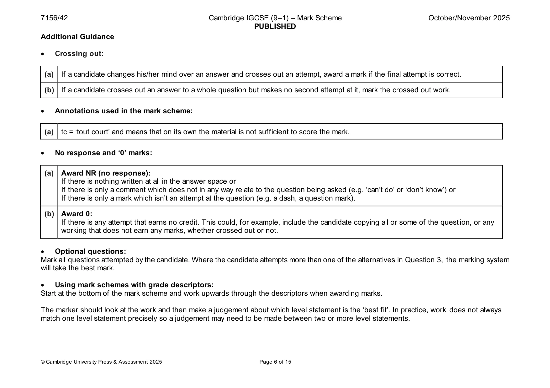 Mark scheme, page 6 of 15