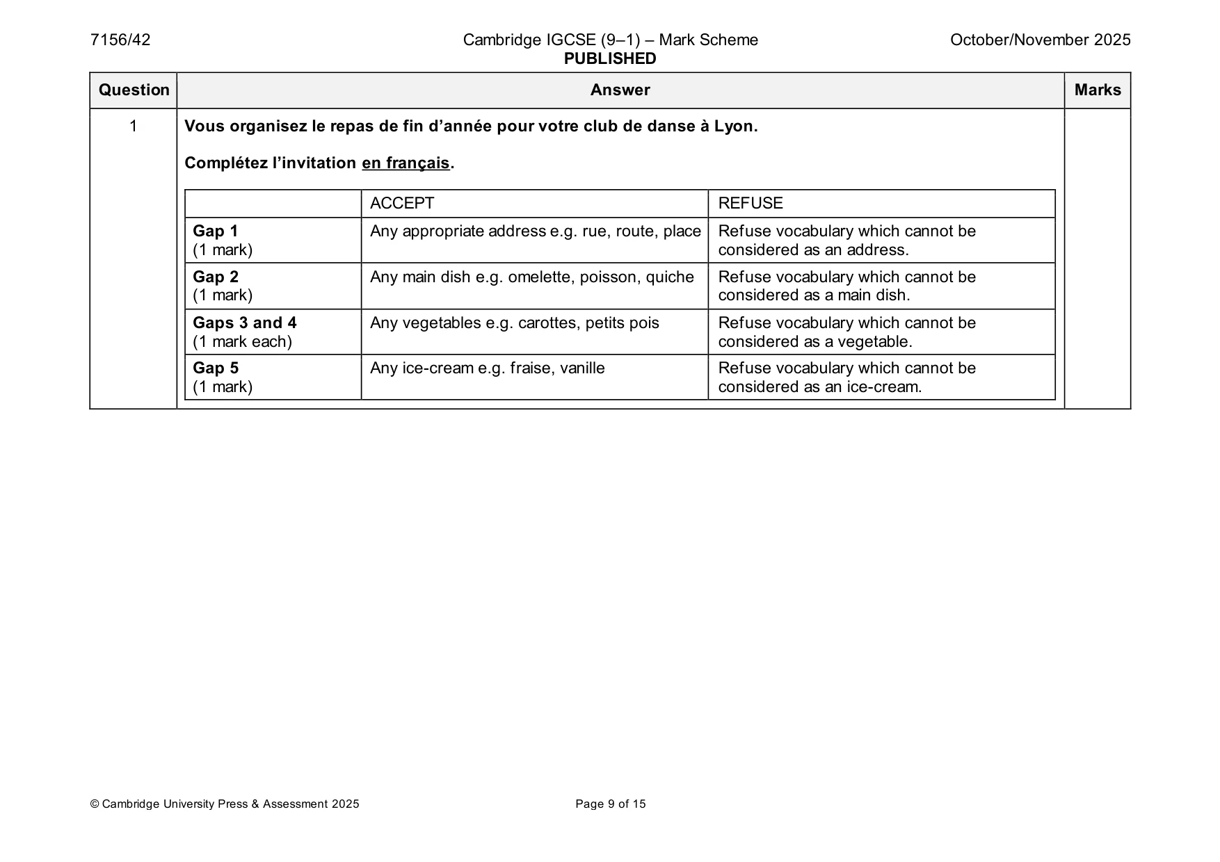 Mark scheme, page 9 of 15