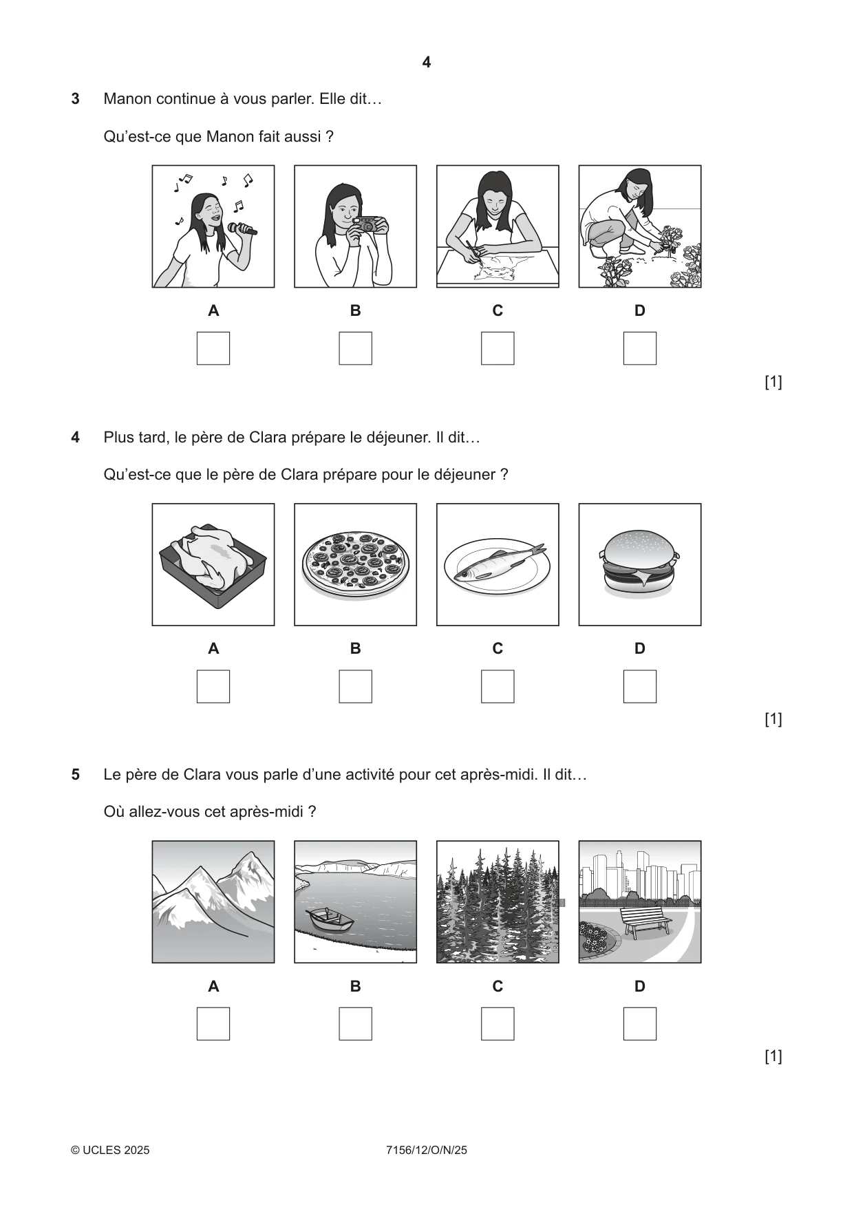 Cambridge IGCSE French (9-1) 7156 2025 Oct/Nov Paper 1 · Variant 2 question paper, page 4 of 16