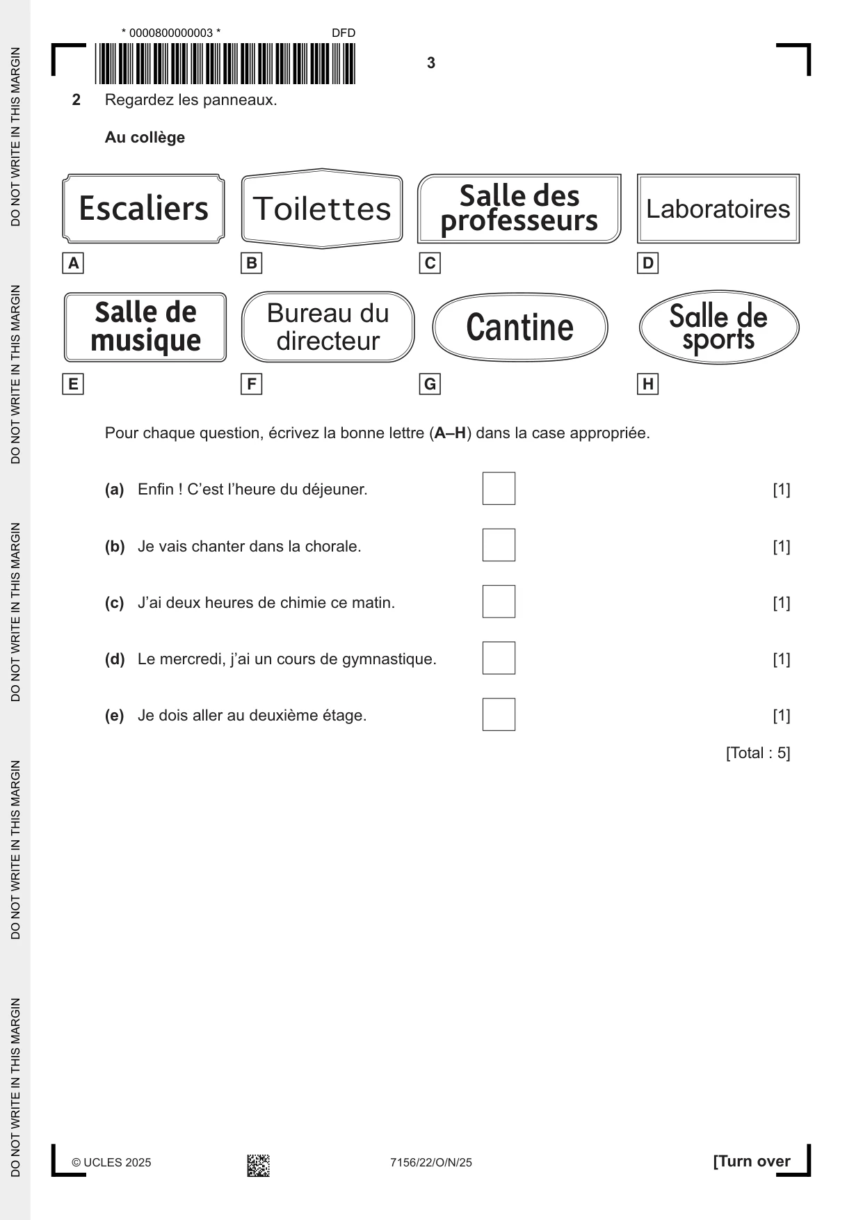 Cambridge IGCSE French (9-1) 7156 2025 Oct/Nov Paper 2 · Variant 2 question paper, page 3 of 12