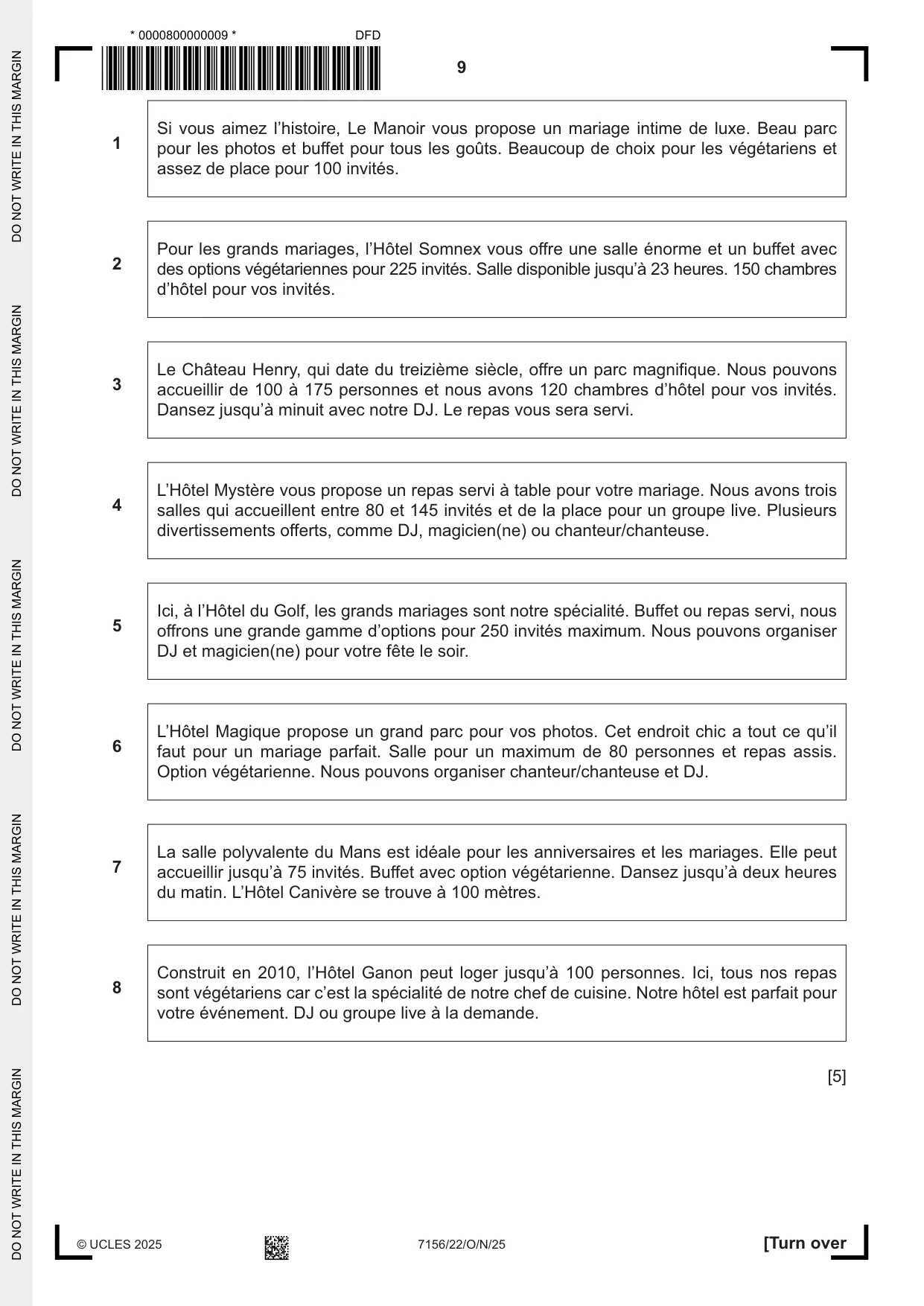 Cambridge IGCSE French (9-1) 7156 2025 Oct/Nov Paper 2 · Variant 2 question paper, page 9 of 12