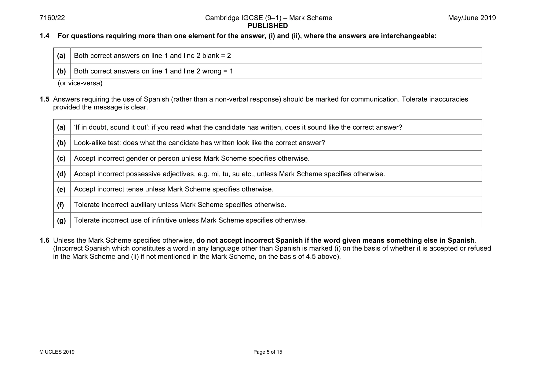 Mark scheme, page 5 of 15