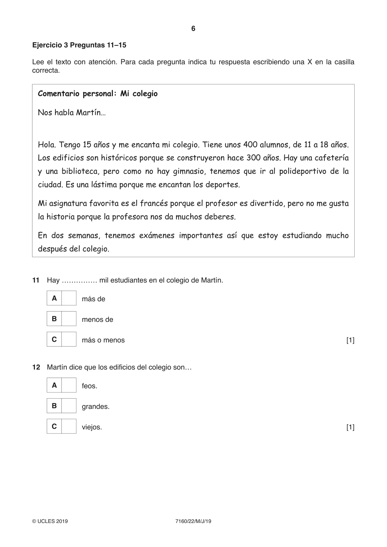 Cambridge IGCSE Spanish (9-1) 7160 2019 May/June Paper 2 · Variant 2 question paper, page 6 of 16
