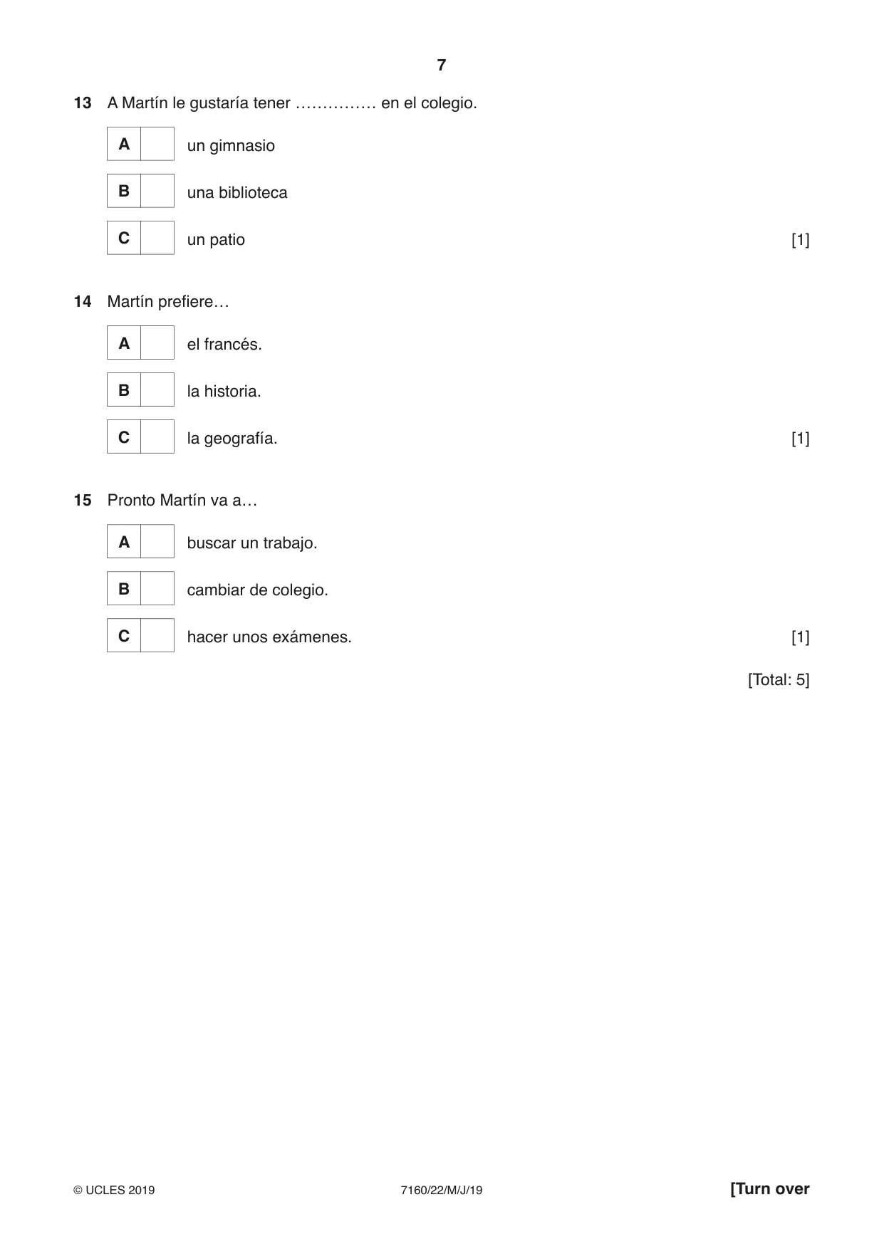 Cambridge IGCSE Spanish (9-1) 7160 2019 May/June Paper 2 · Variant 2 question paper, page 7 of 16