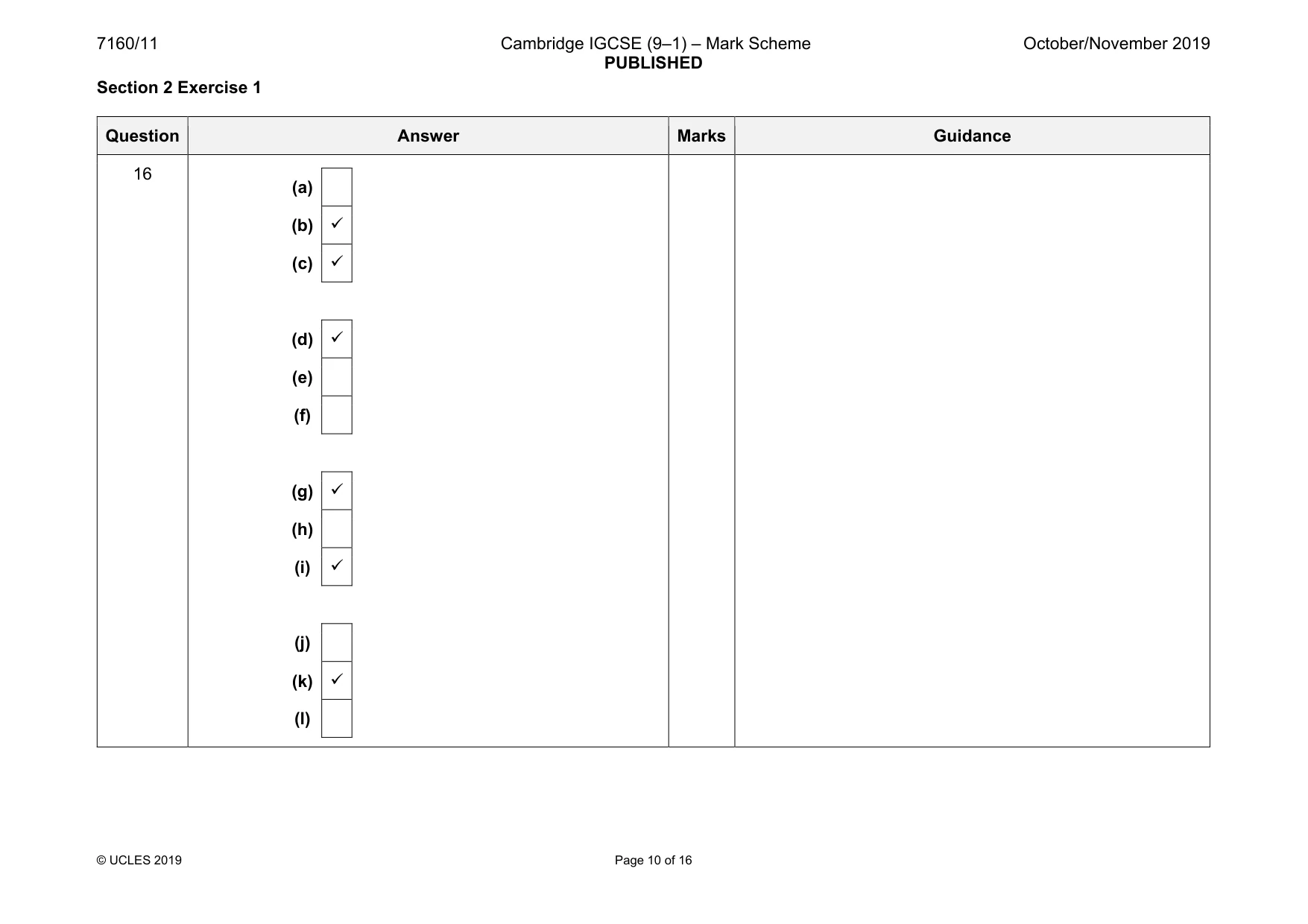 Mark scheme, page 10 of 16