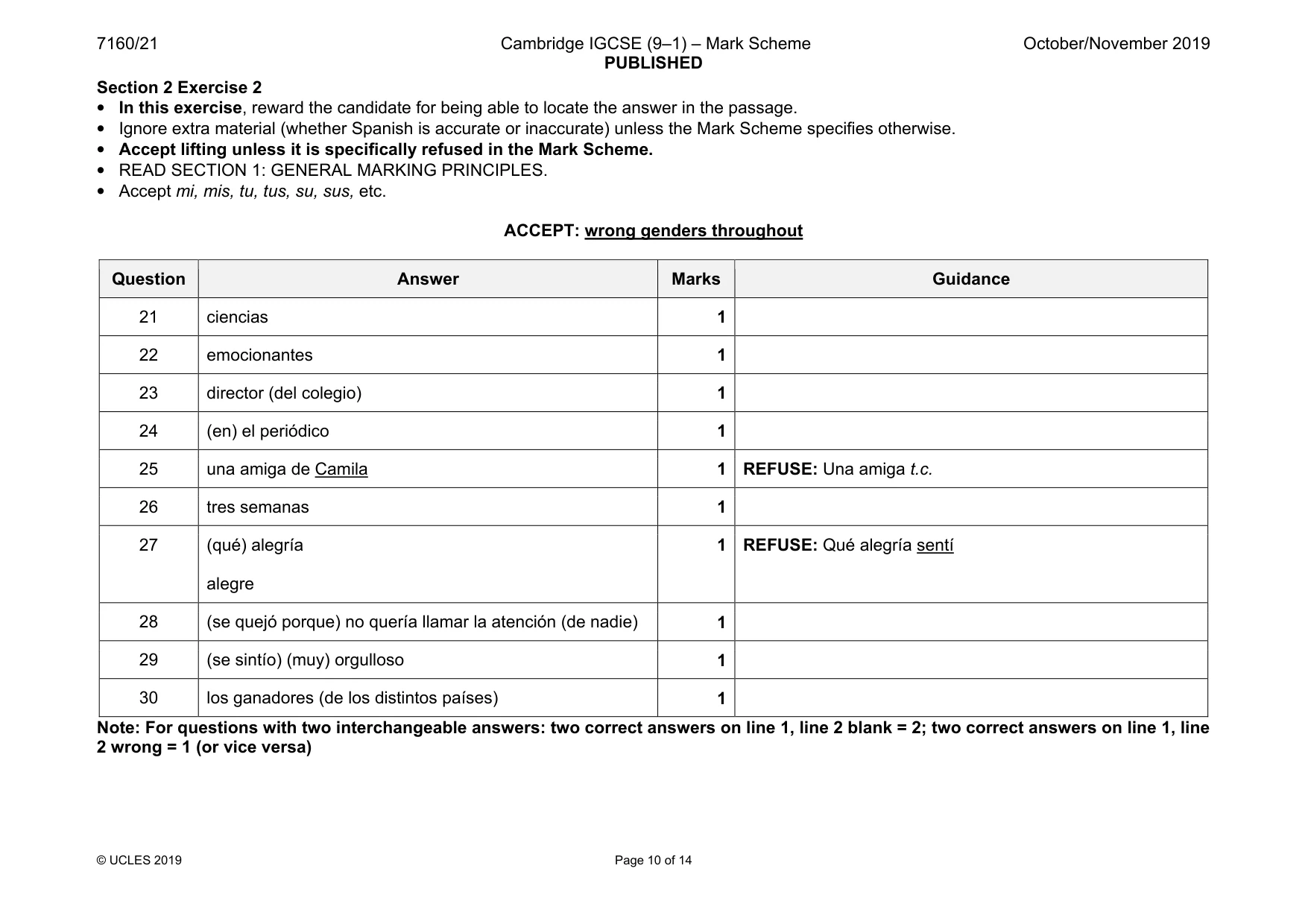 Mark scheme, page 10 of 14