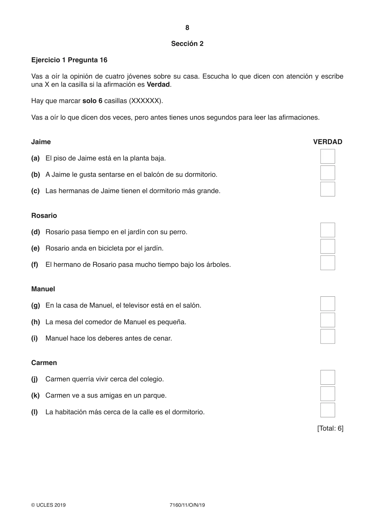Cambridge IGCSE Spanish (9-1) 7160 2019 Oct/Nov Paper 1 · Variant 1 question paper, page 8 of 12