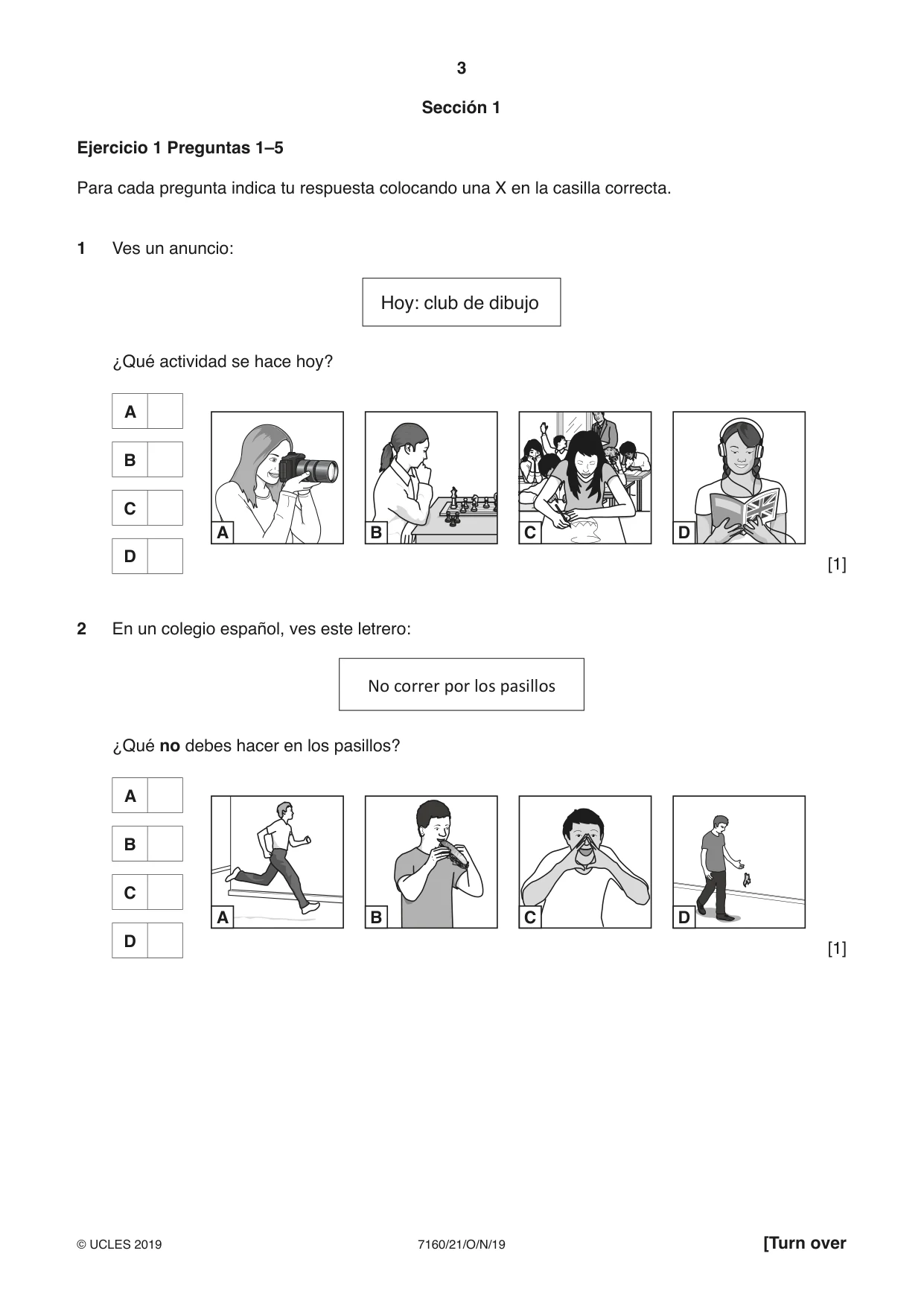 Cambridge IGCSE Spanish (9-1) 7160 2019 Oct/Nov Paper 2 · Variant 1 question paper, page 3 of 16