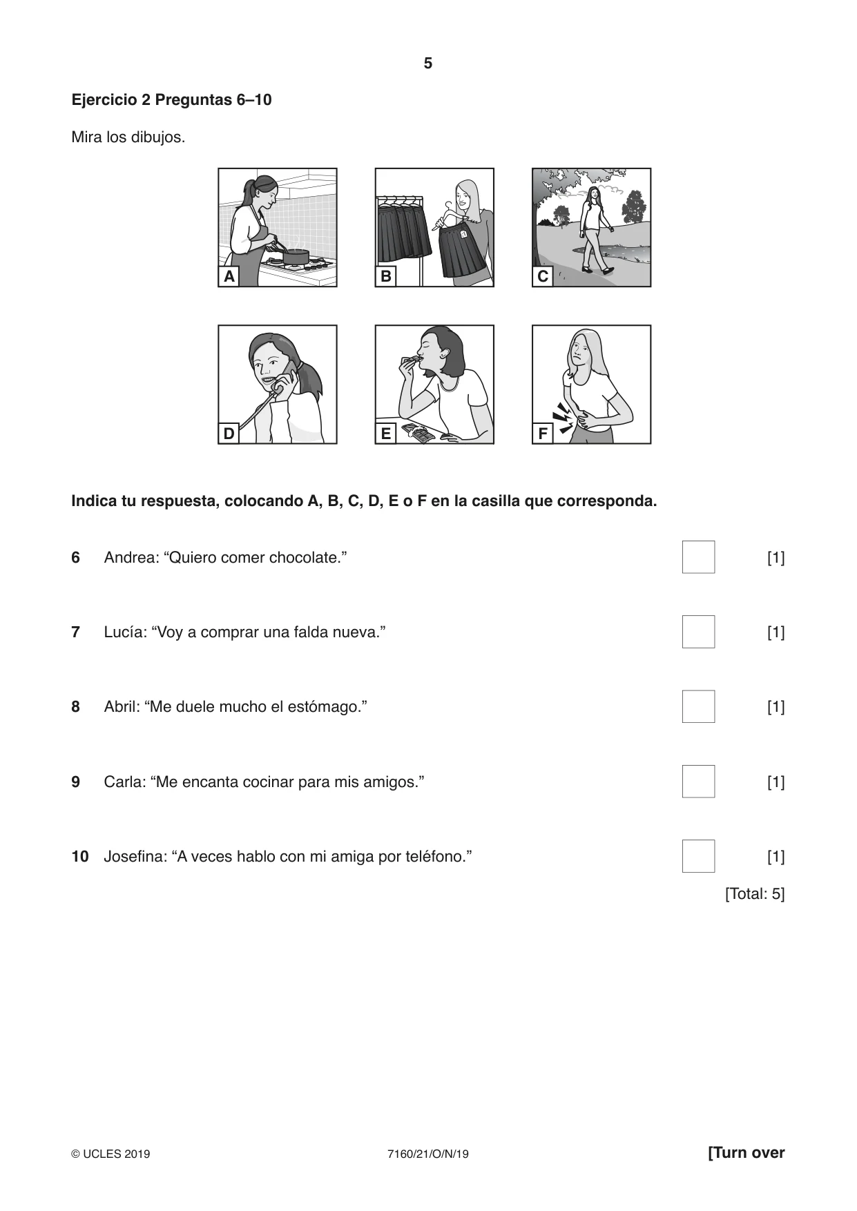 Cambridge IGCSE Spanish (9-1) 7160 2019 Oct/Nov Paper 2 · Variant 1 question paper, page 5 of 16