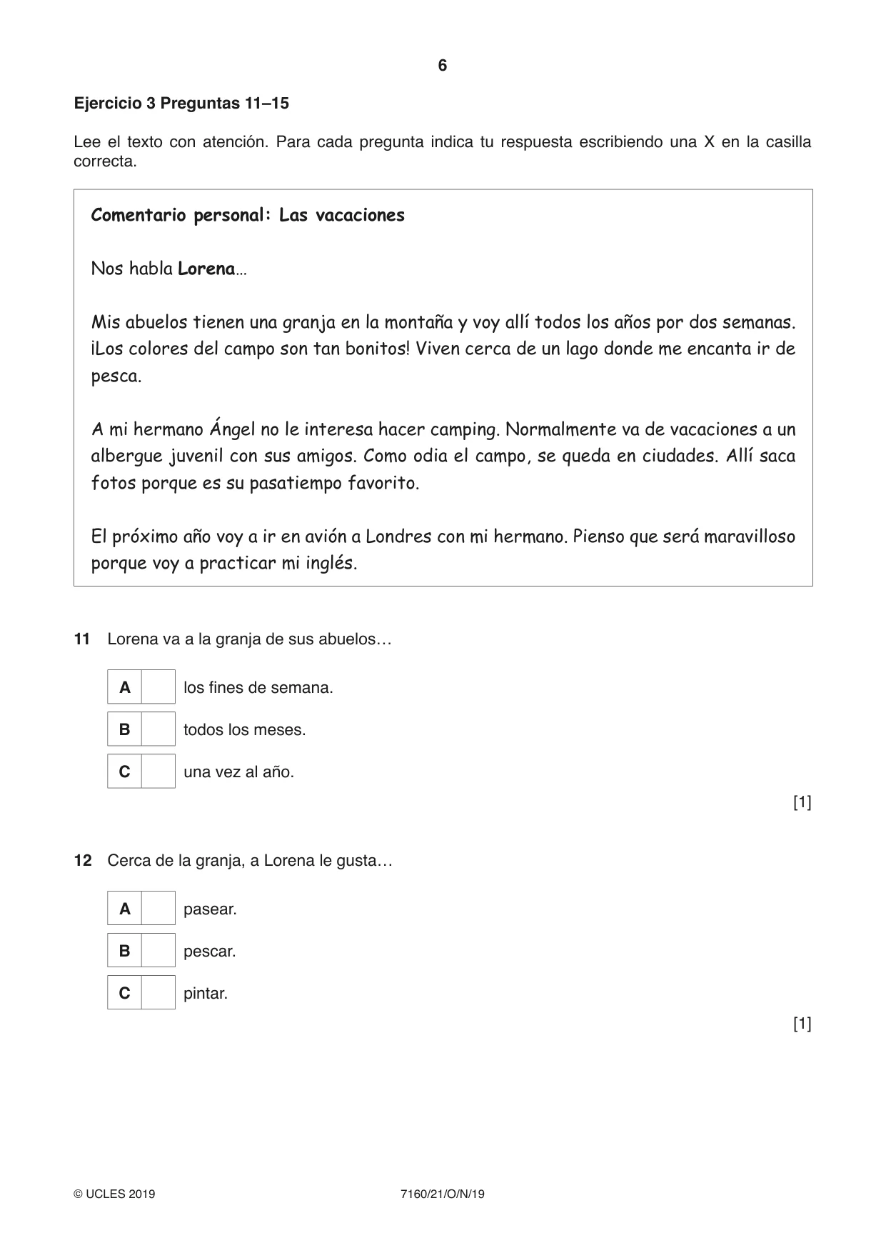 Cambridge IGCSE Spanish (9-1) 7160 2019 Oct/Nov Paper 2 · Variant 1 question paper, page 6 of 16