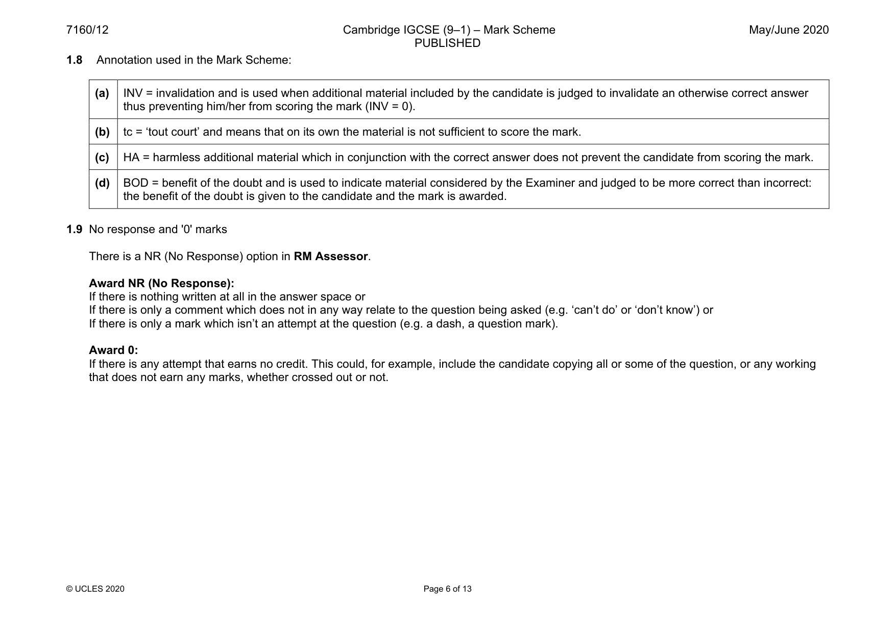 Mark scheme, page 6 of 13