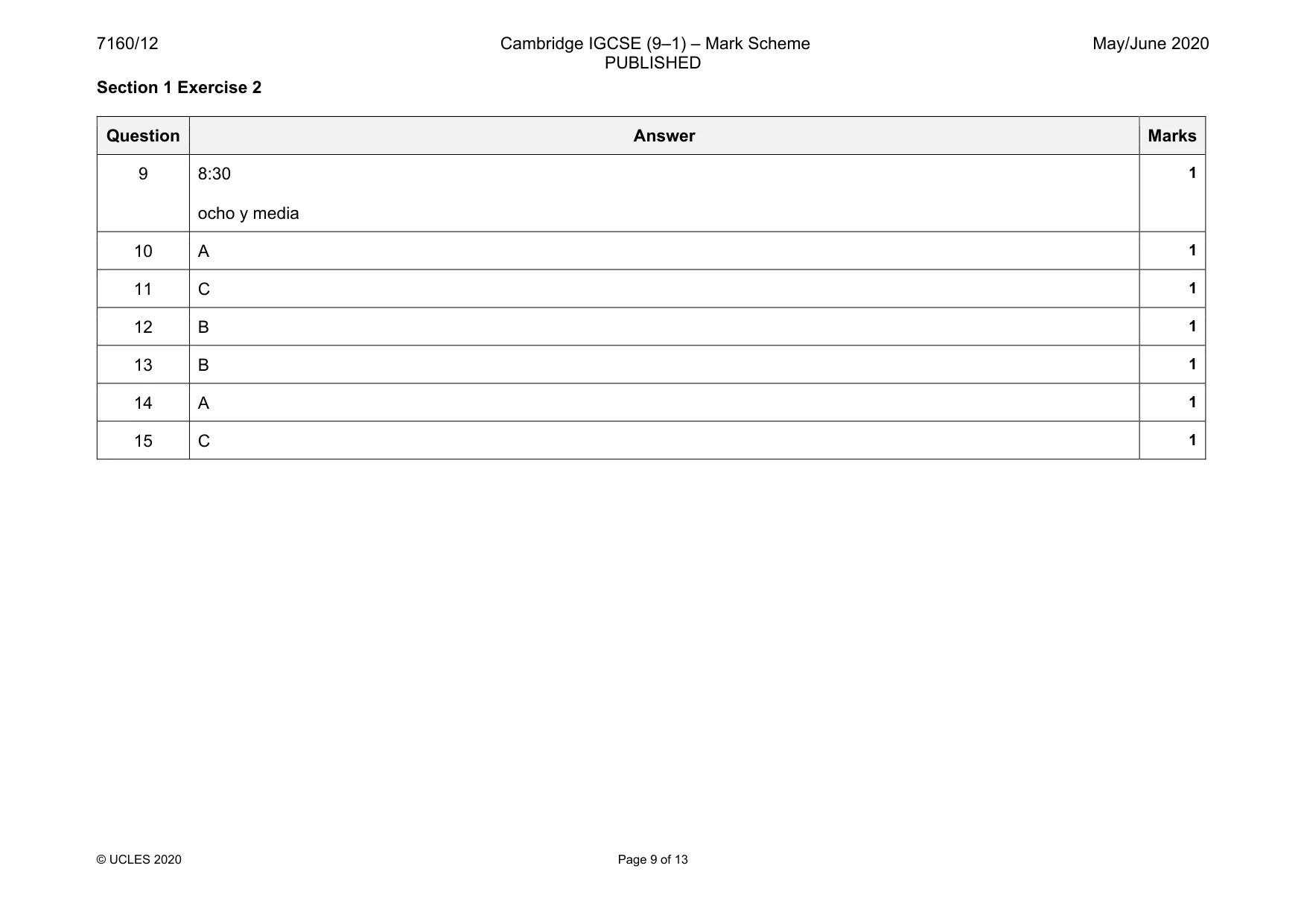Mark scheme, page 9 of 13