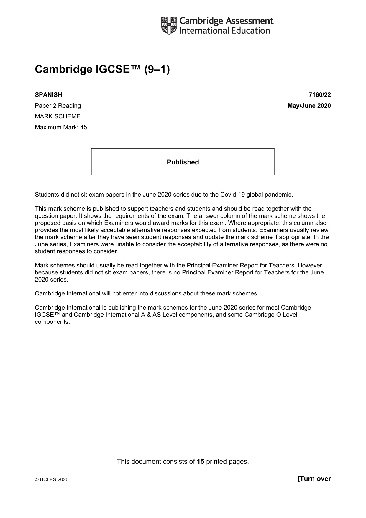 Mark scheme, page 1 of 15