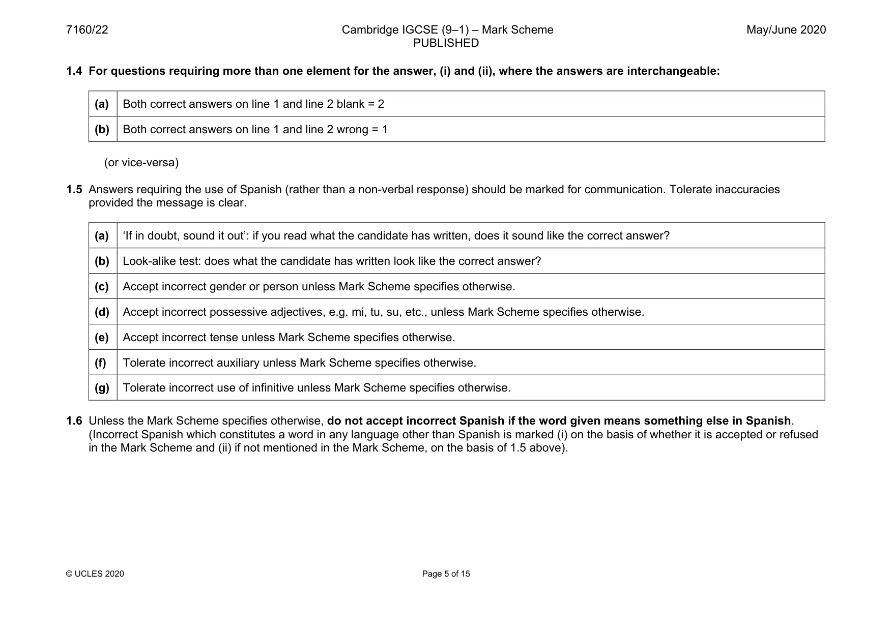 Mark scheme, page 5 of 15