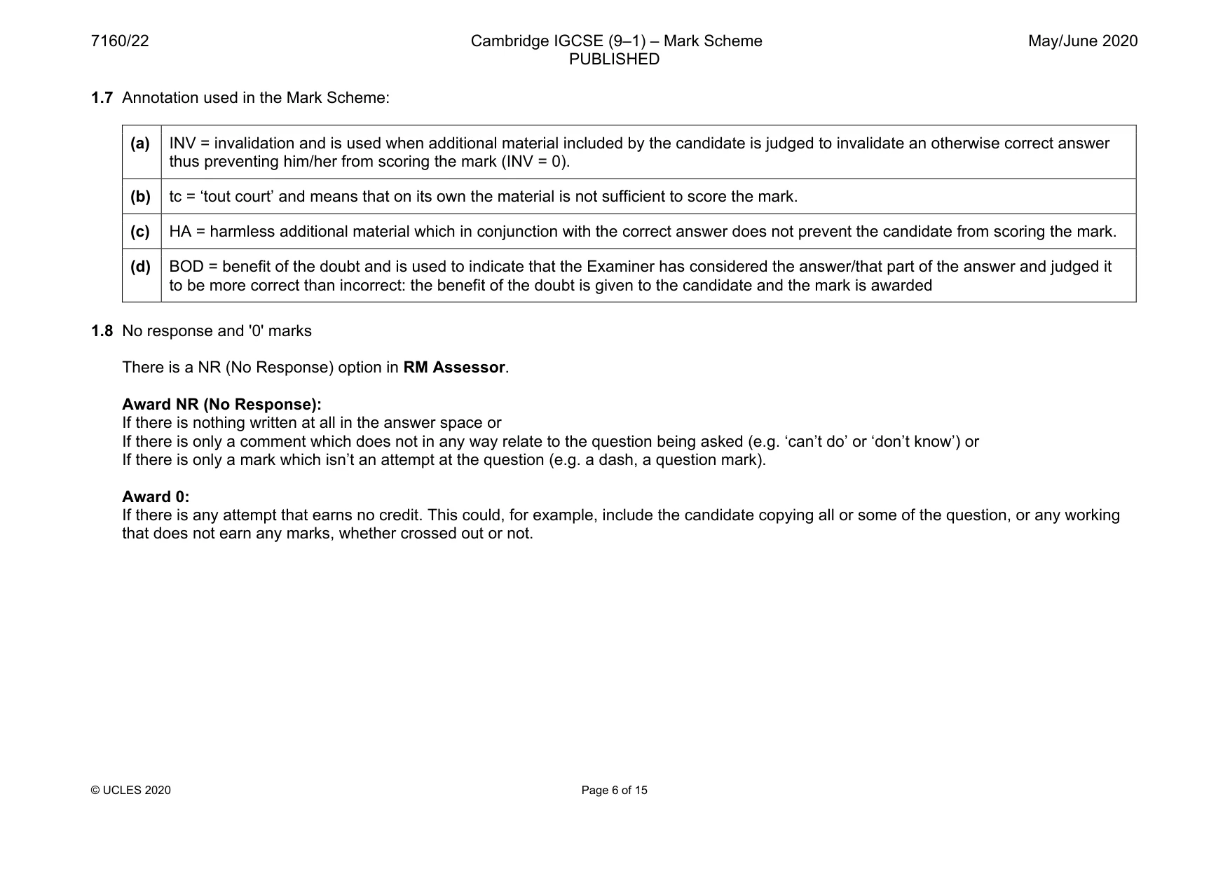 Mark scheme, page 6 of 15