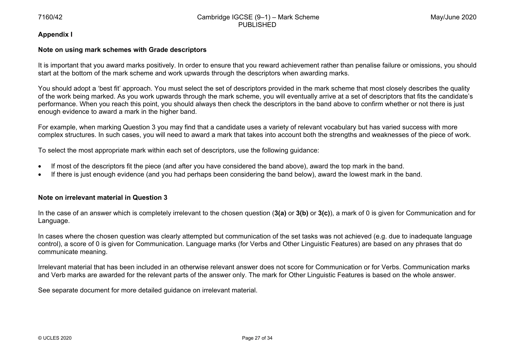 Mark scheme, page 27 of 34