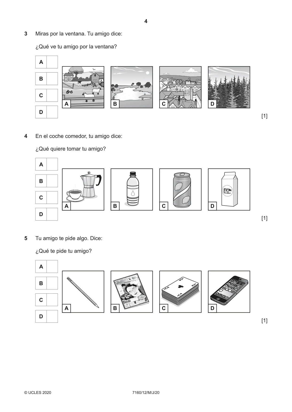 Cambridge IGCSE Spanish (9-1) 7160 2020 May/June Paper 1 · Variant 2 question paper, page 4 of 12