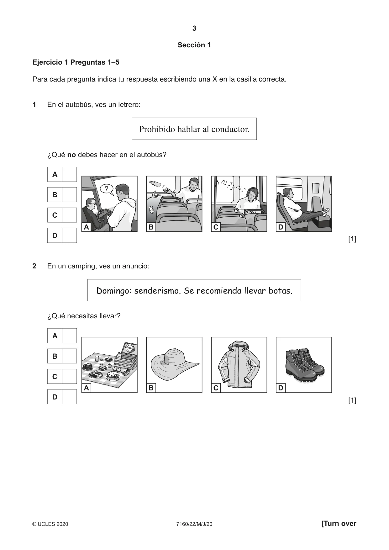 Cambridge IGCSE Spanish (9-1) 7160 2020 May/June Paper 2 · Variant 2 question paper, page 3 of 16