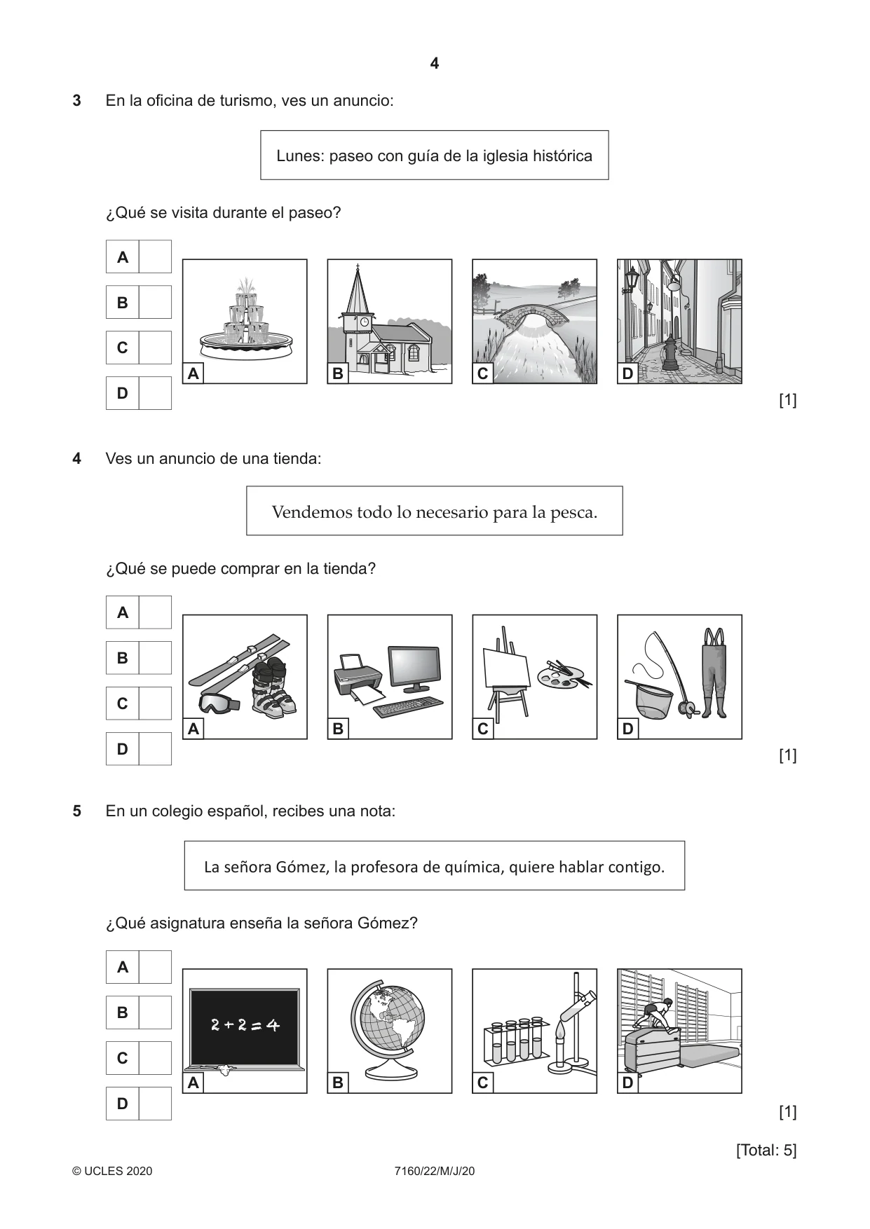 Cambridge IGCSE Spanish (9-1) 7160 2020 May/June Paper 2 · Variant 2 question paper, page 4 of 16