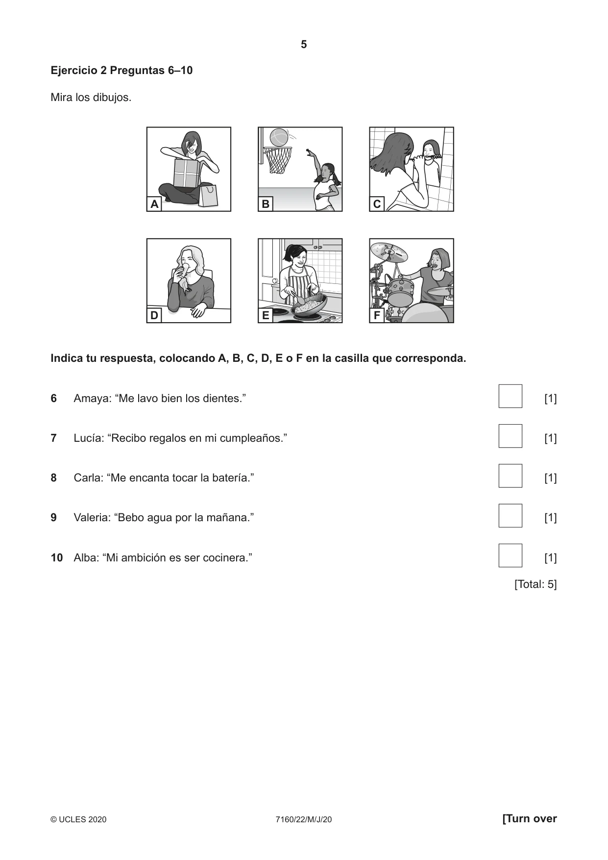 Cambridge IGCSE Spanish (9-1) 7160 2020 May/June Paper 2 · Variant 2 question paper, page 5 of 16