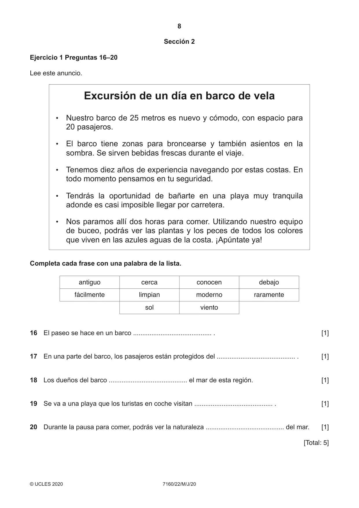 Cambridge IGCSE Spanish (9-1) 7160 2020 May/June Paper 2 · Variant 2 question paper, page 8 of 16