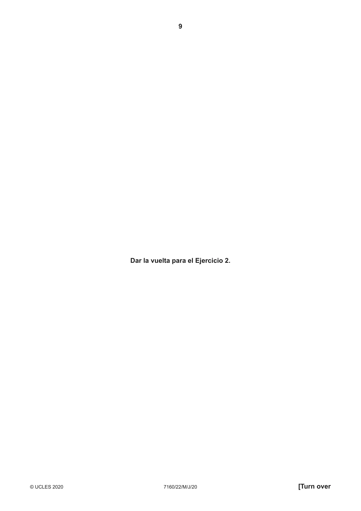 Cambridge IGCSE Spanish (9-1) 7160 2020 May/June Paper 2 · Variant 2 question paper, page 9 of 16