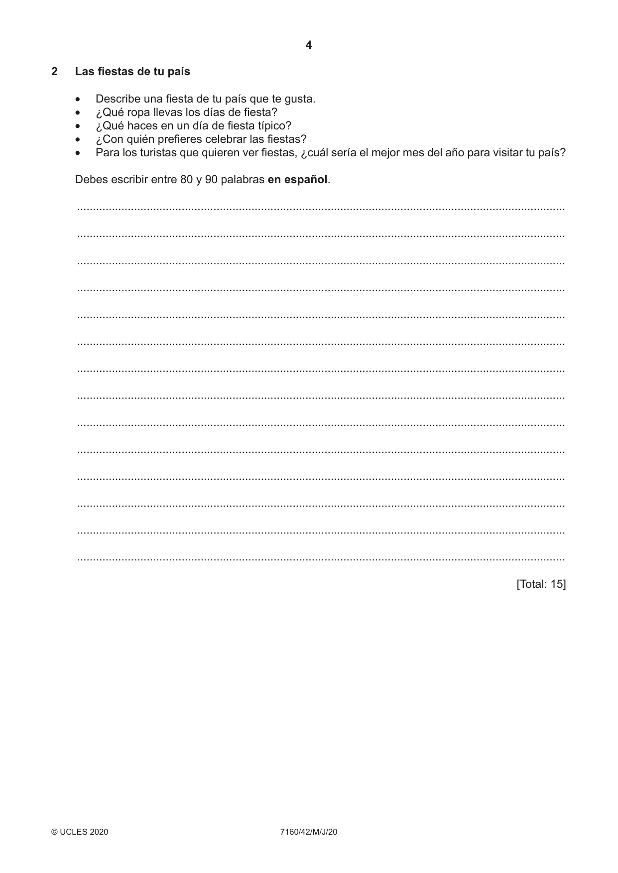 Cambridge IGCSE Spanish (9-1) 7160 2020 May/June Paper 4 · Variant 2 question paper, page 4 of 8