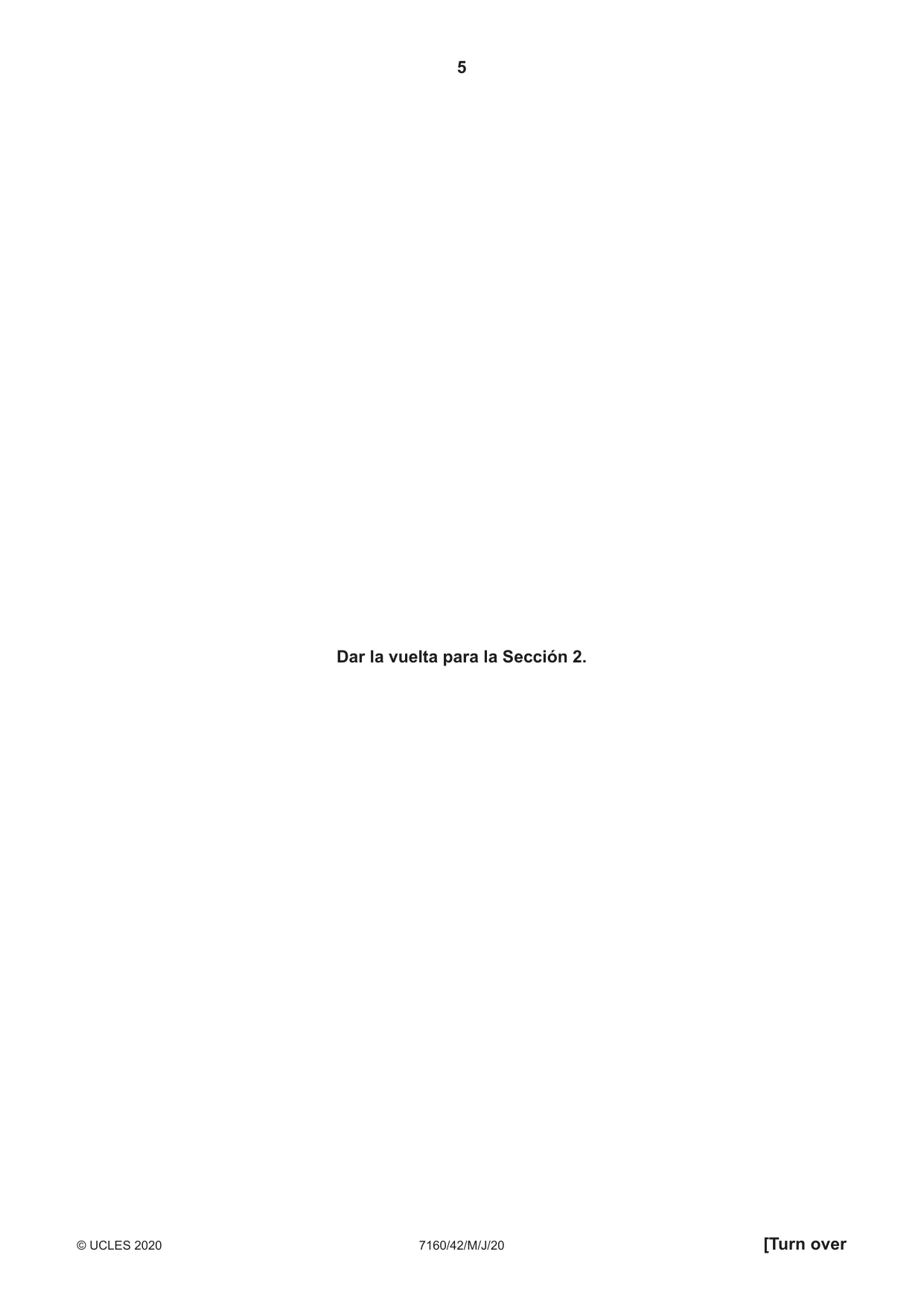 Cambridge IGCSE Spanish (9-1) 7160 2020 May/June Paper 4 · Variant 2 question paper, page 5 of 8