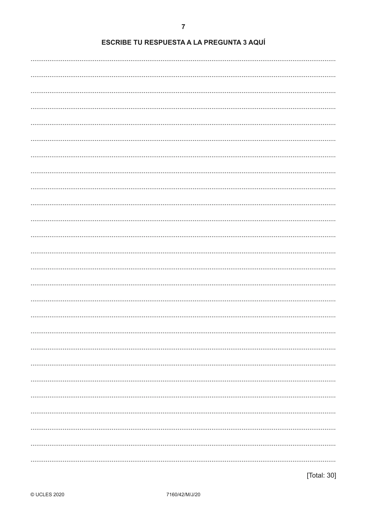 Cambridge IGCSE Spanish (9-1) 7160 2020 May/June Paper 4 · Variant 2 question paper, page 7 of 8